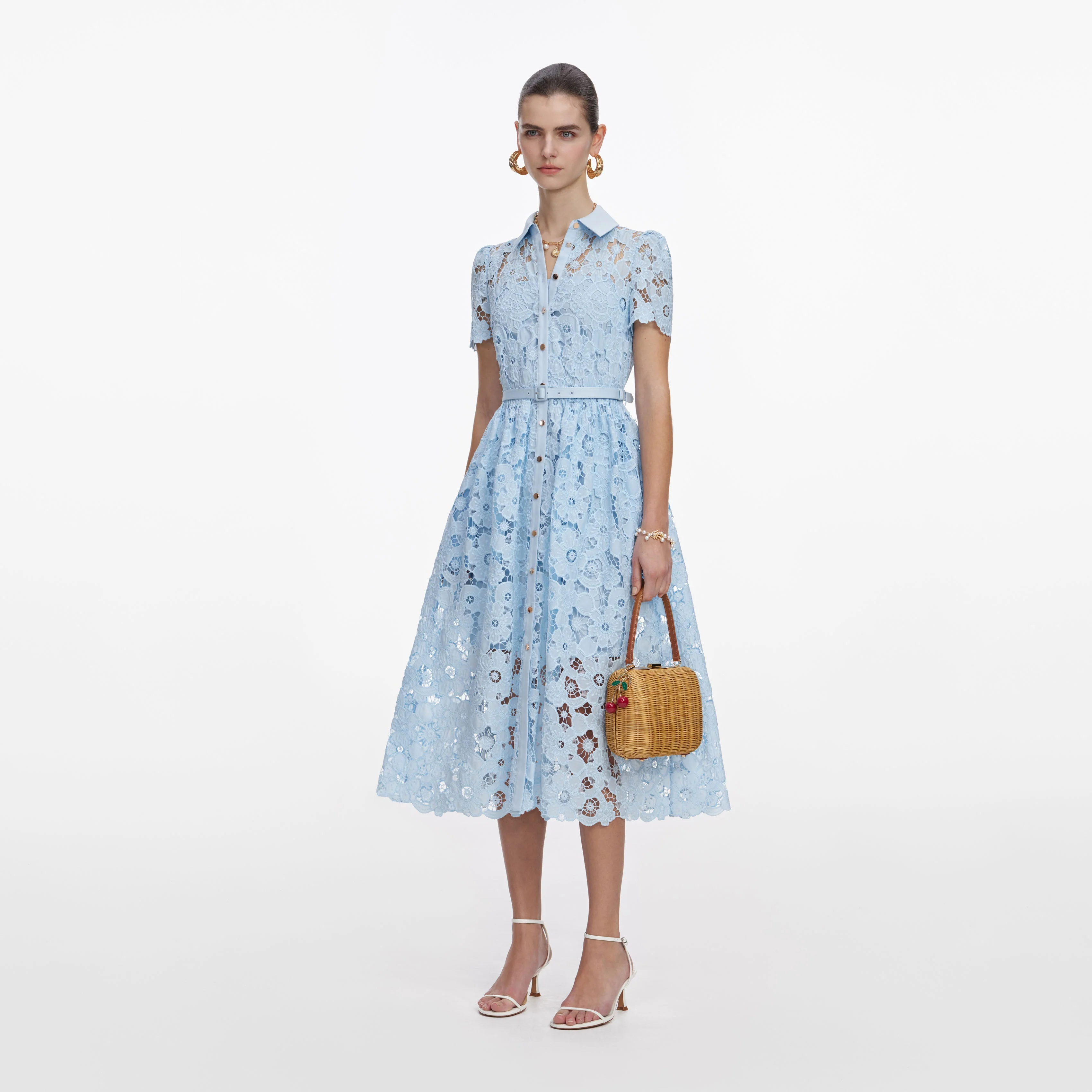 Blue Lace Collared Midi Dress - Image 2