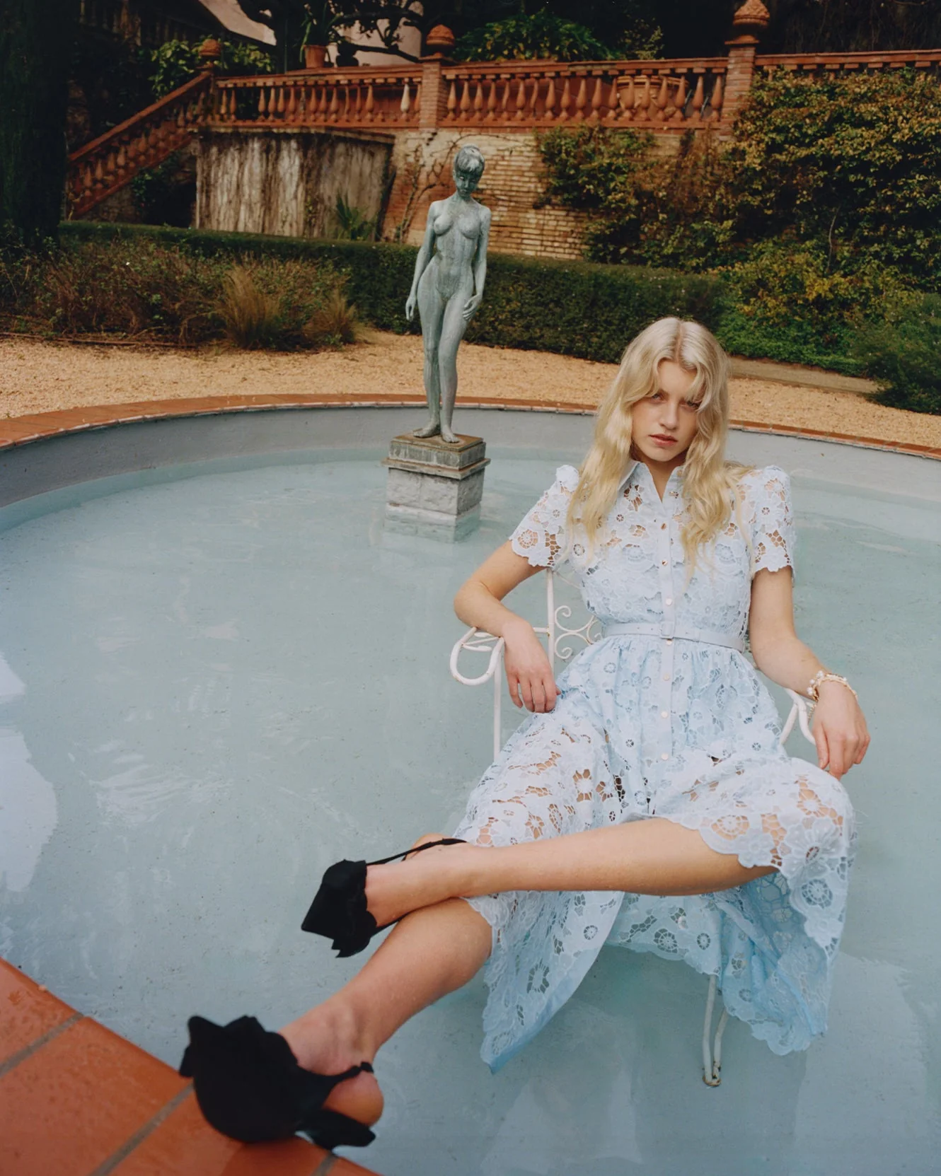 Blue Lace Collared Midi Dress - Image 6