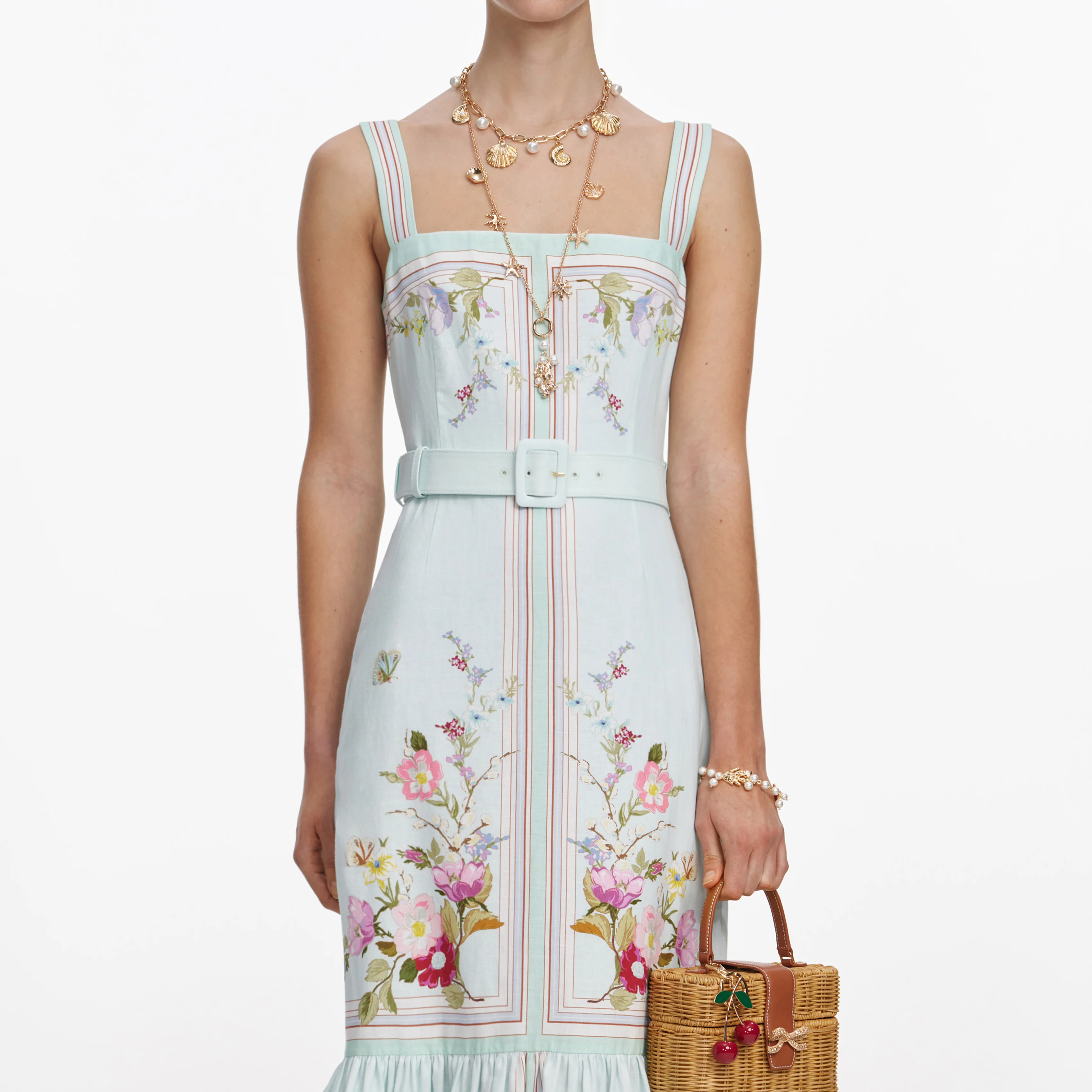 Mint Floral Linen Midi Dress - Image 4