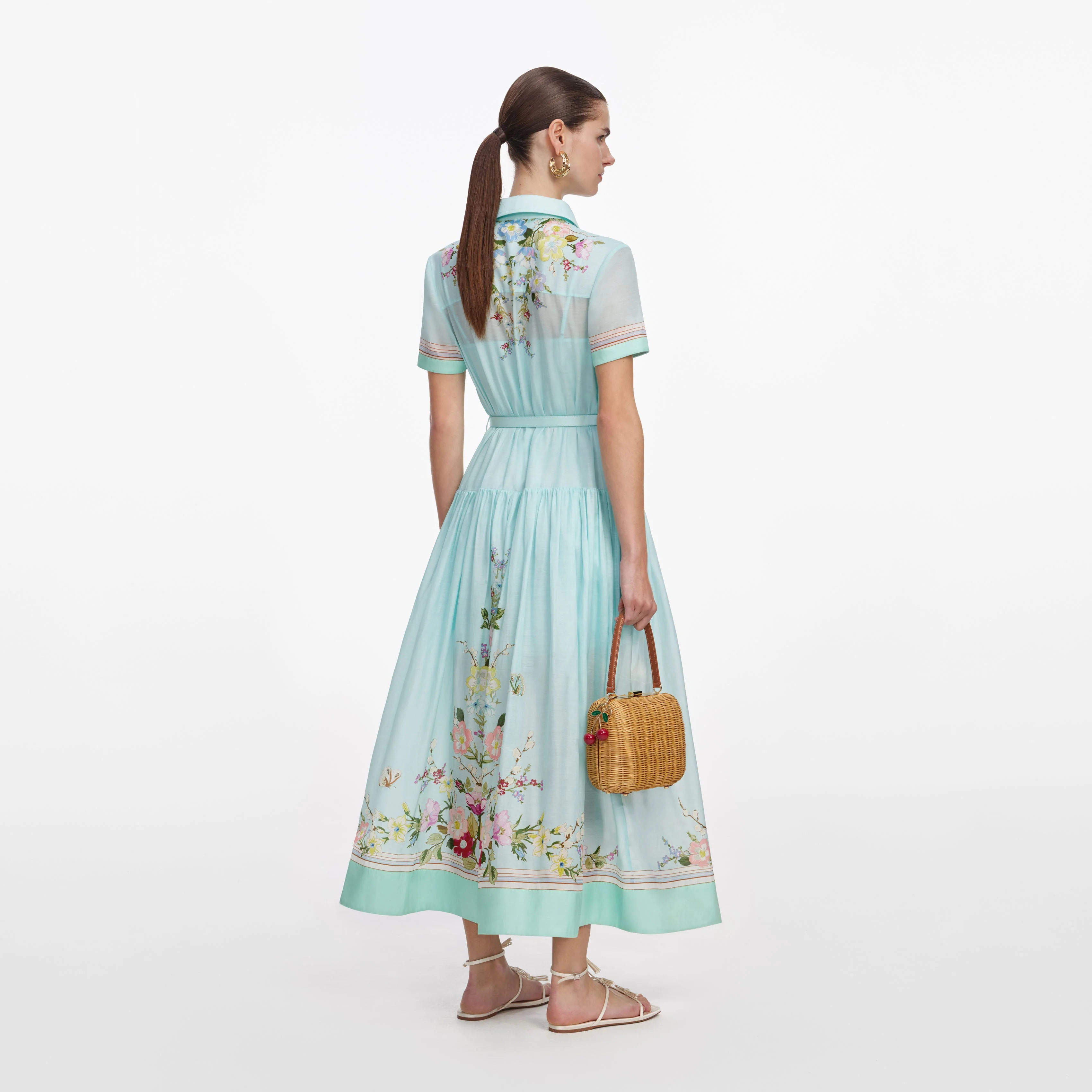 Mint Floral Organza Midi Dress - Image 3