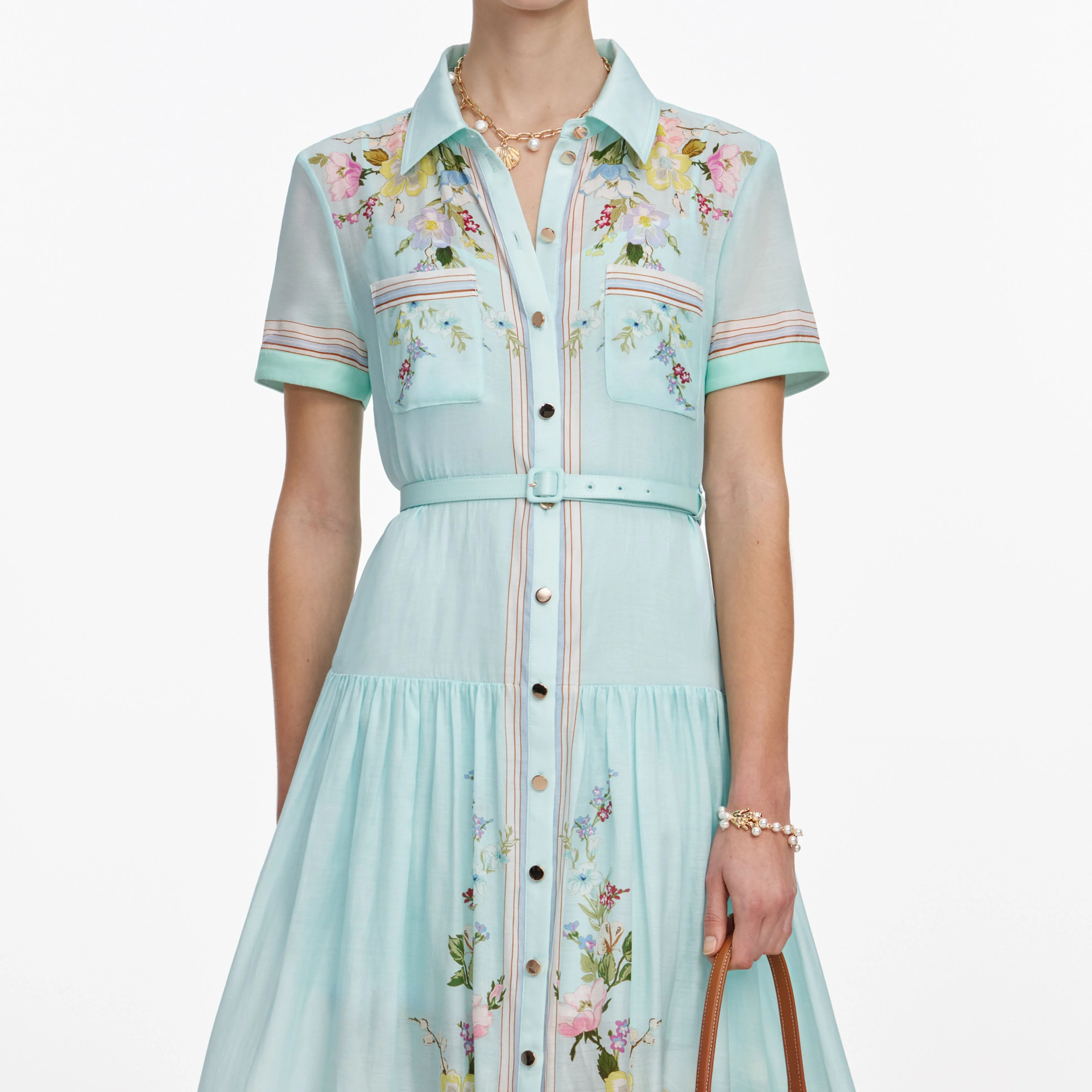 Mint Floral Organza Midi Dress - Image 4