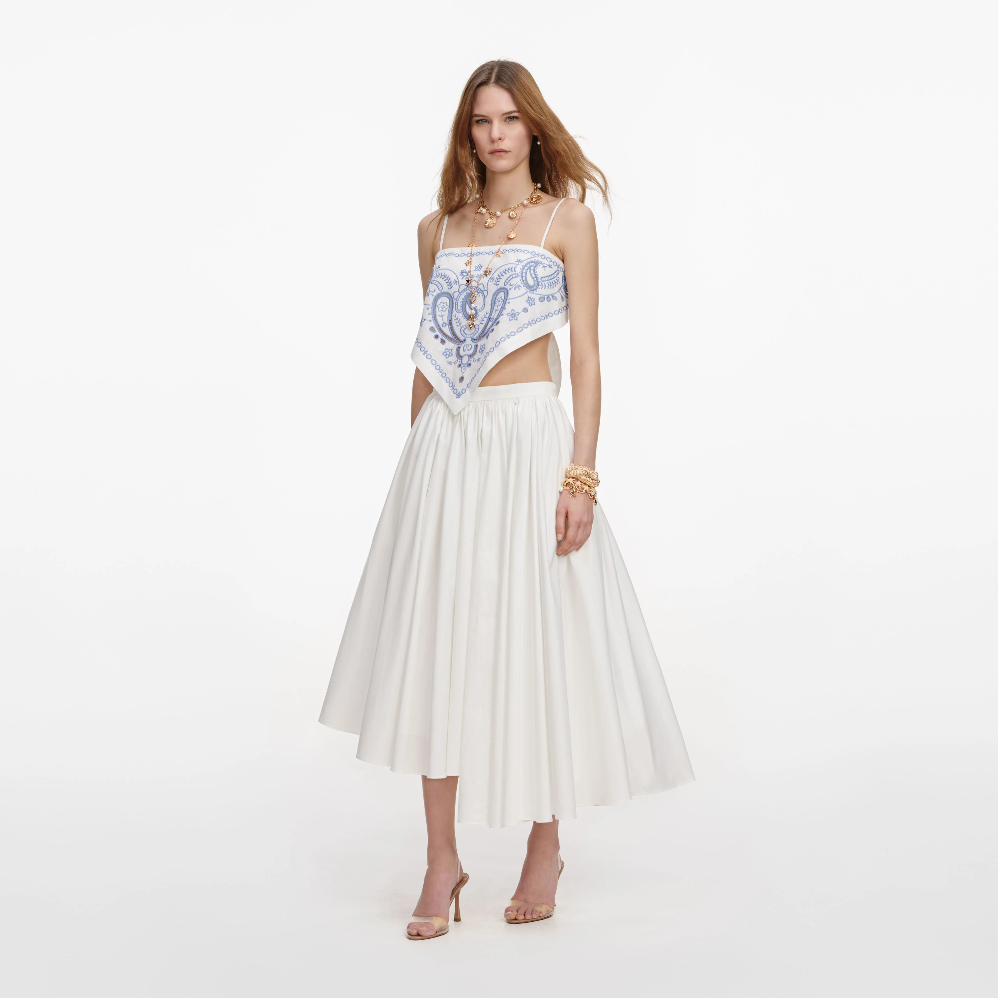 White And Blue Embroidered Linen Top - Image 2