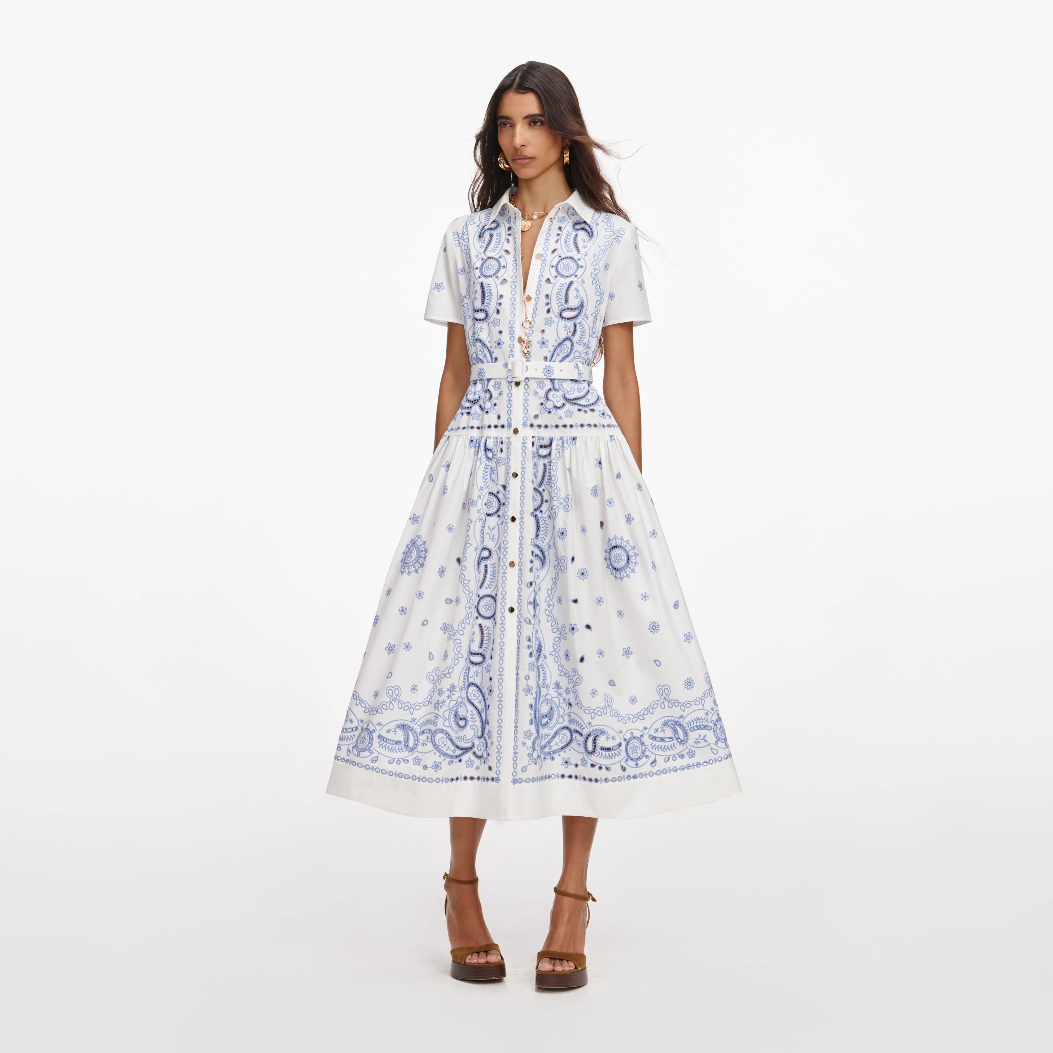 White And Blue Embroidered Midi Dress - Image 2