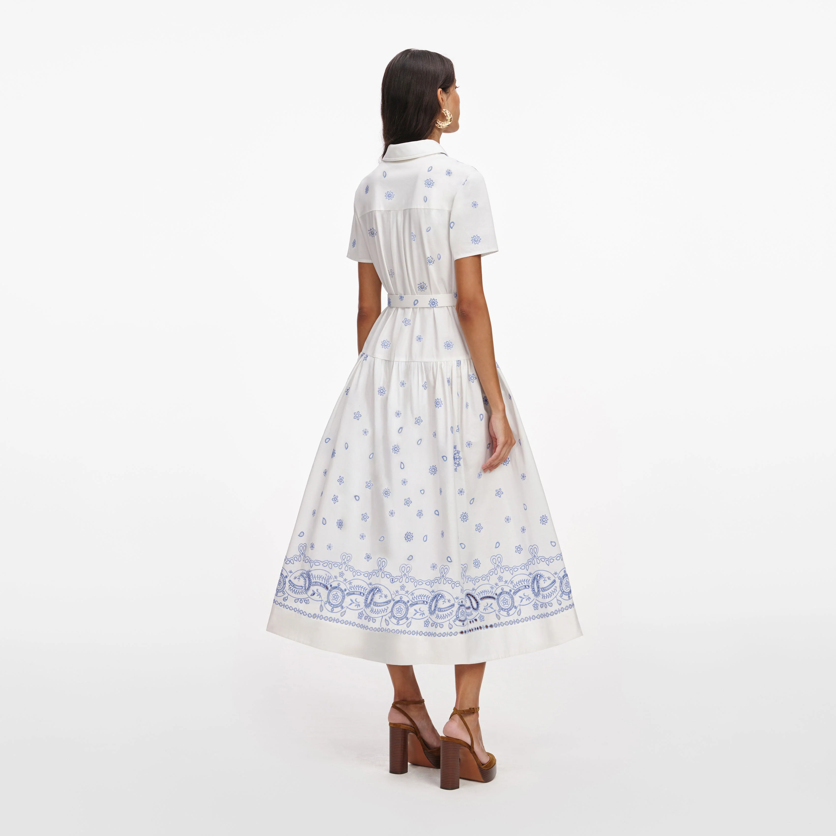 White And Blue Embroidered Midi Dress - Image 3