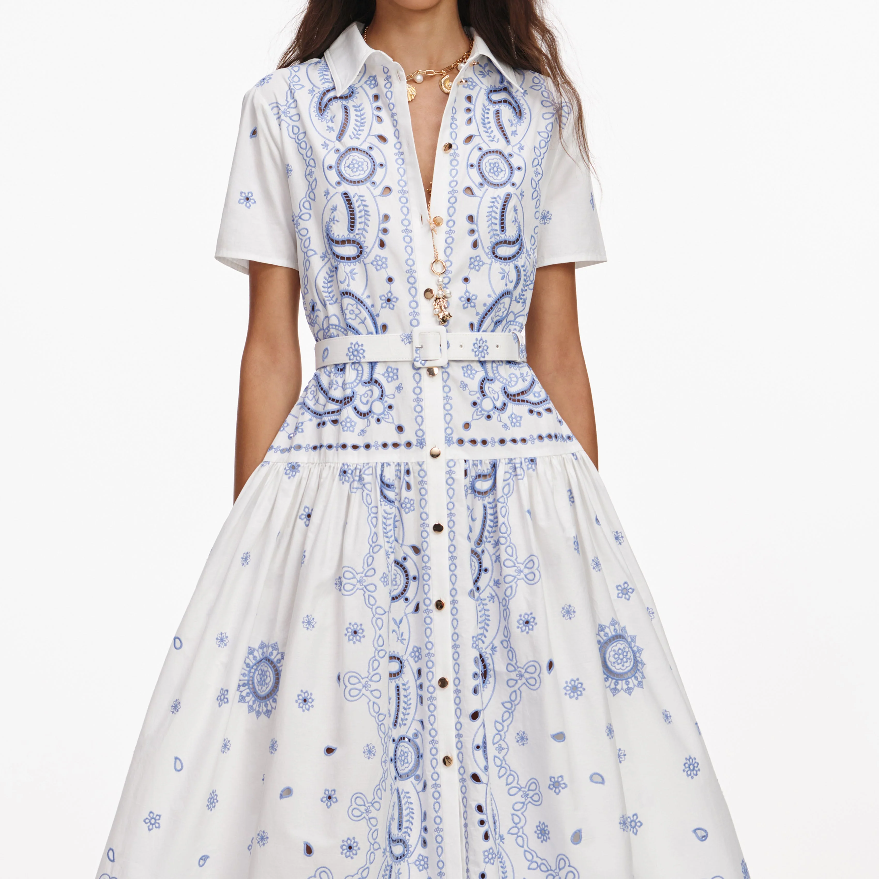 White And Blue Embroidered Midi Dress - Image 4