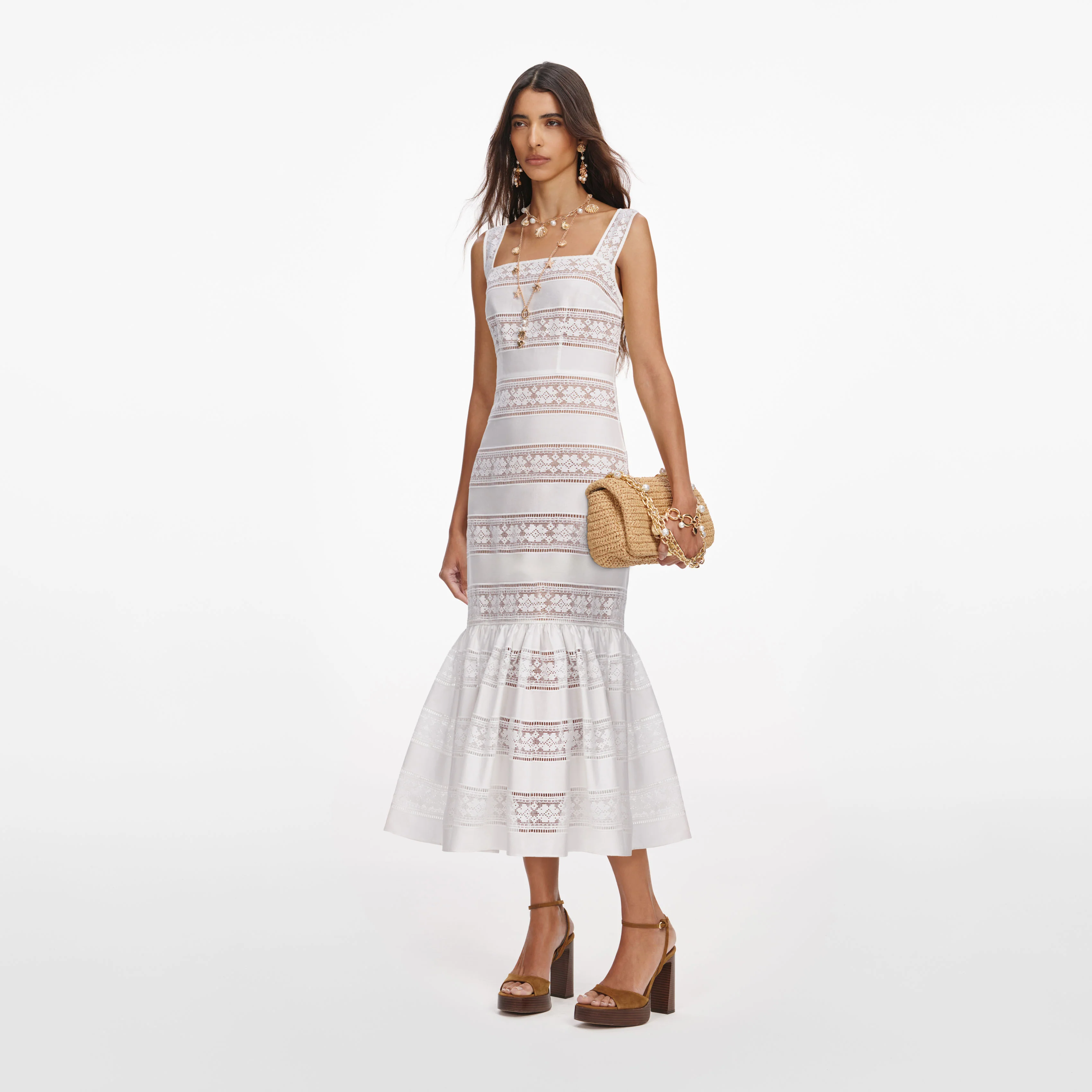 White Cotton Embroidered Midi Dress - Image 2