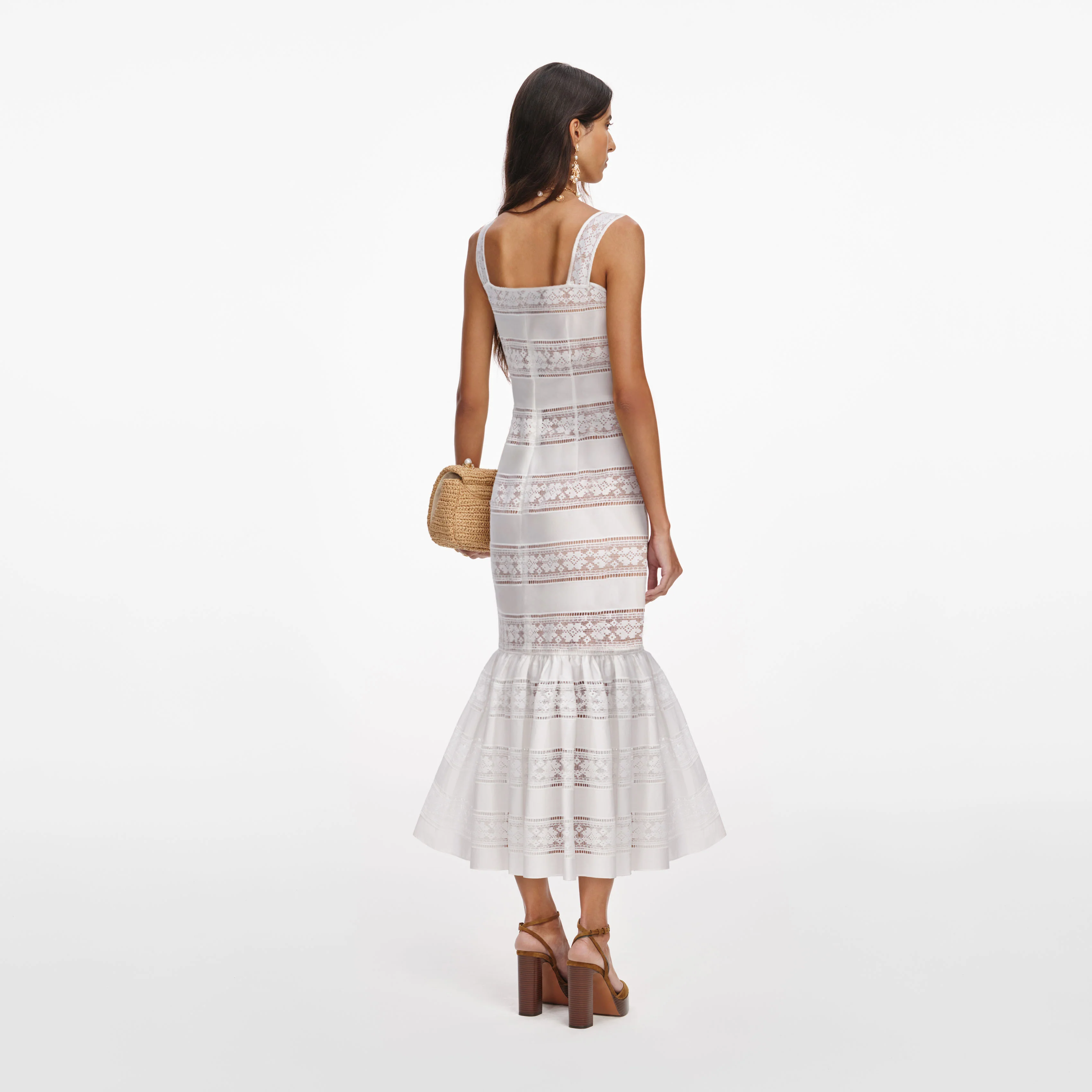 White Cotton Embroidered Midi Dress - Image 3
