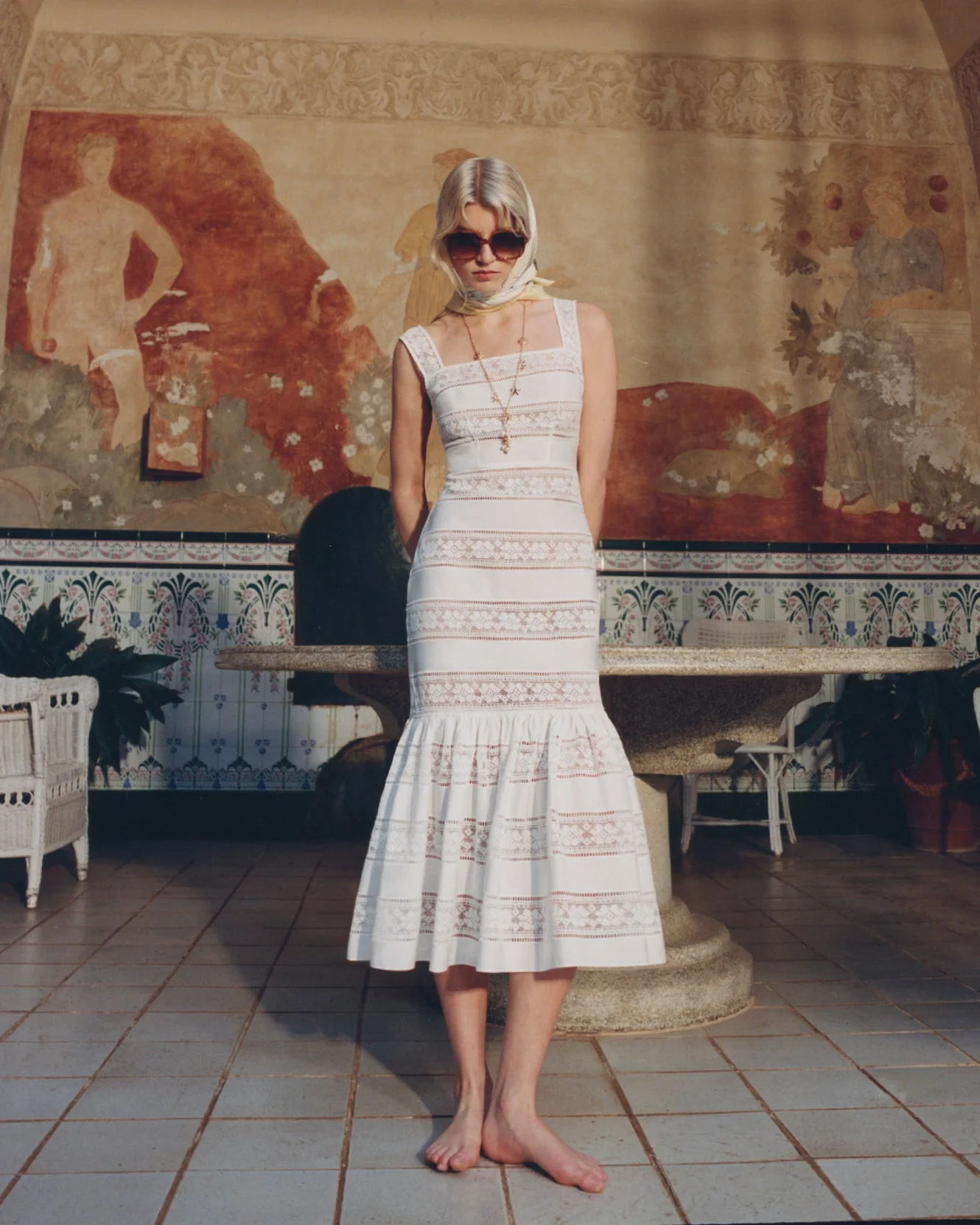 White Cotton Embroidered Midi Dress - Image 6
