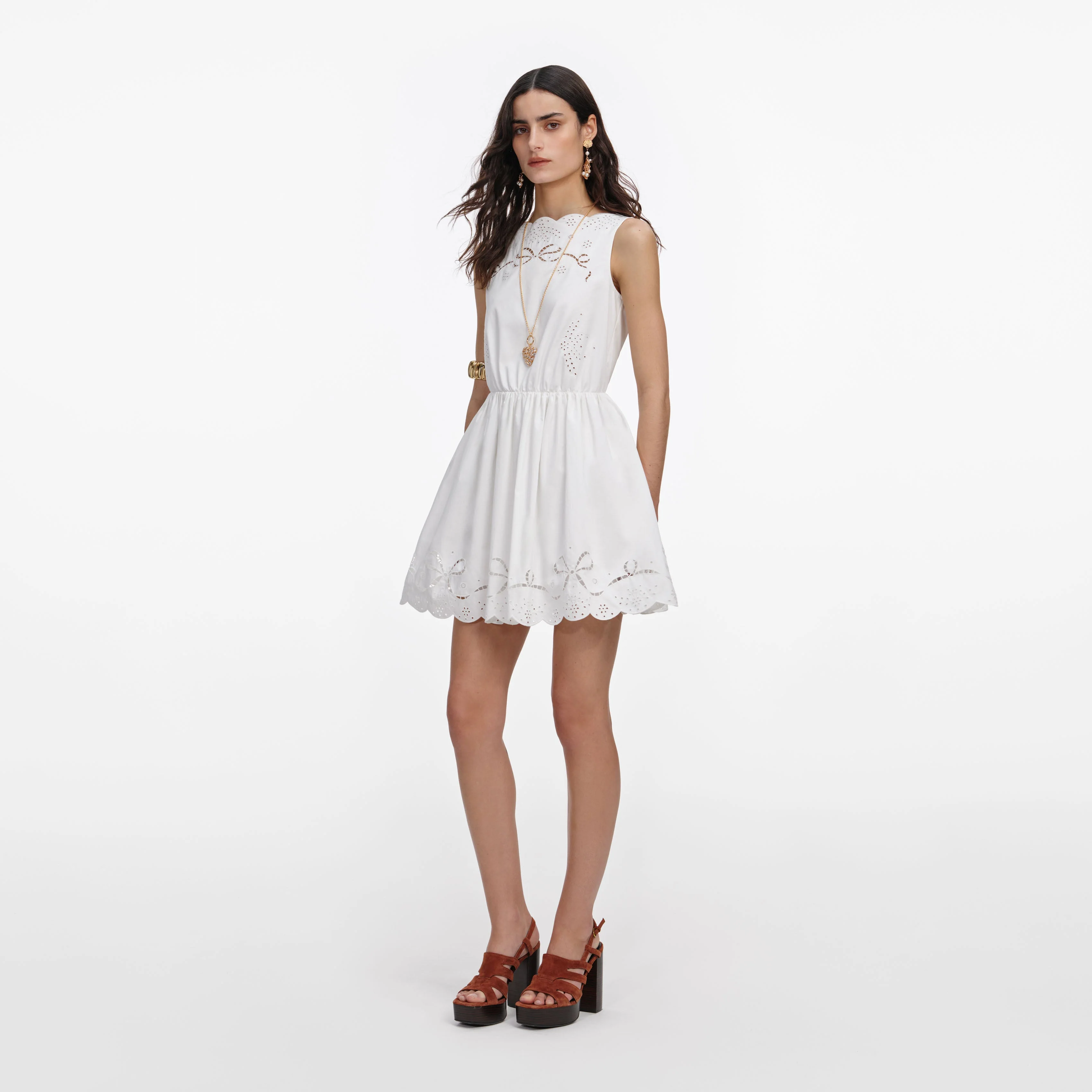 White Cotton Embroidered Mini Dress - Image 2