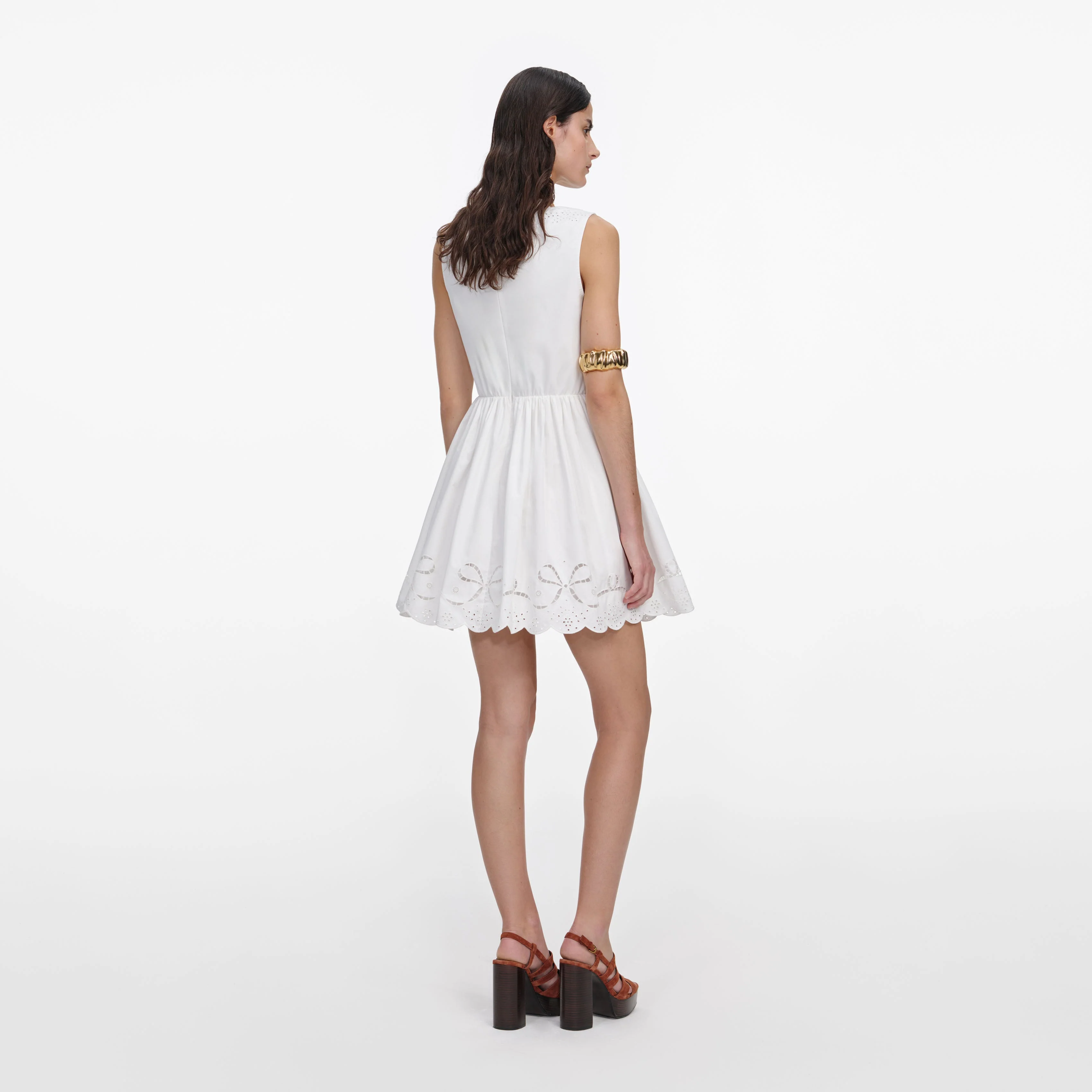 White Cotton Embroidered Mini Dress - Image 3
