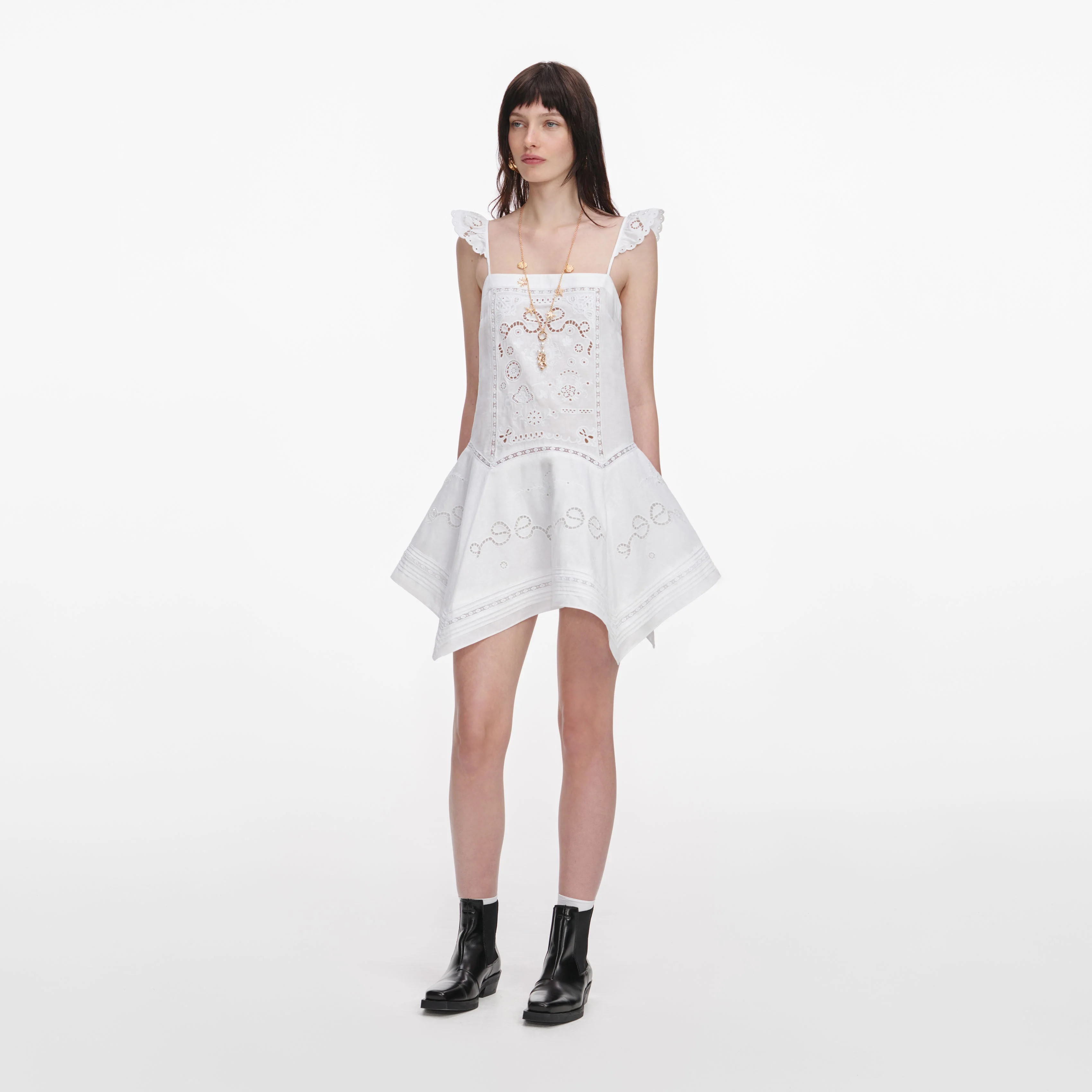 White Embroidered Mini Dress - Image 2