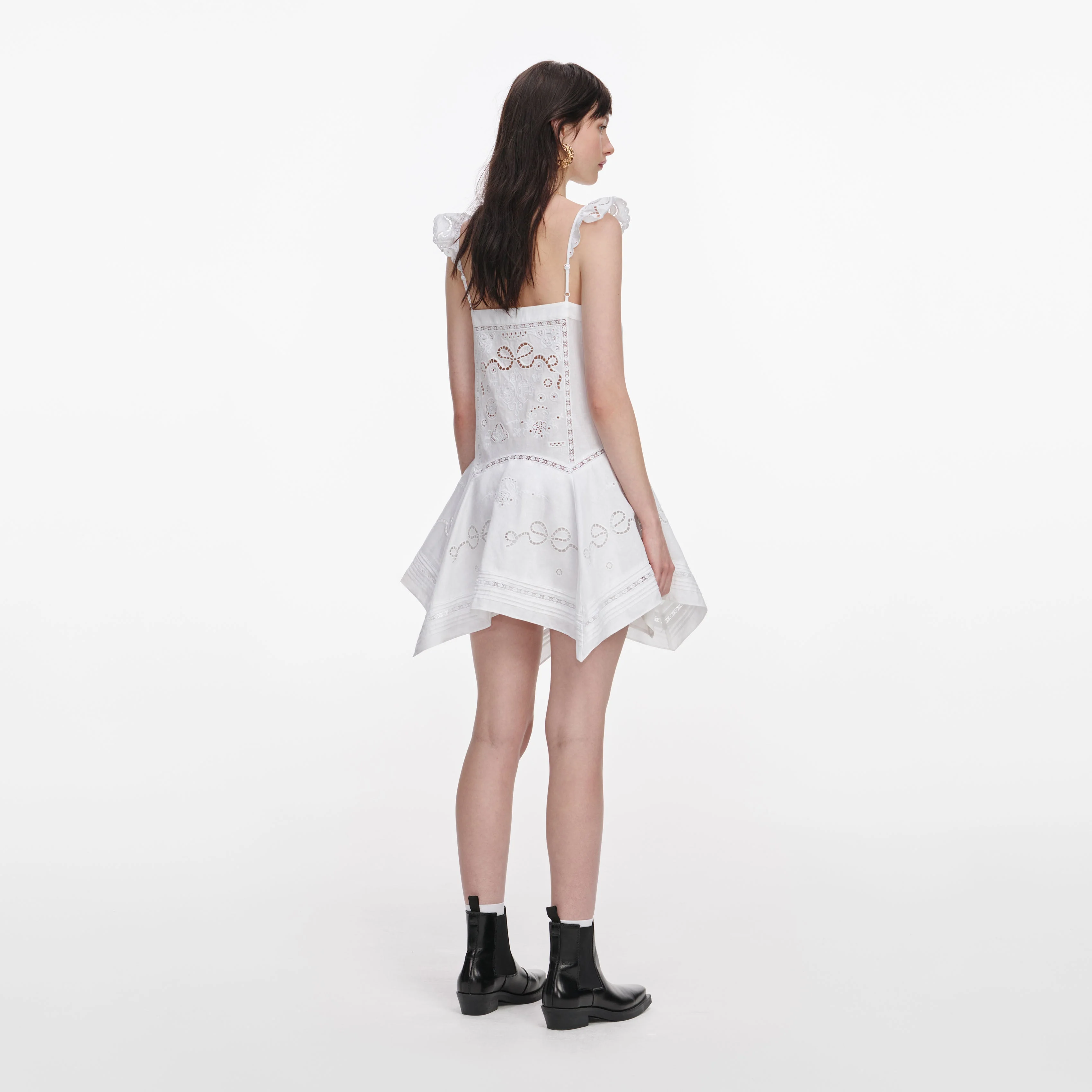 White Embroidered Mini Dress - Image 3