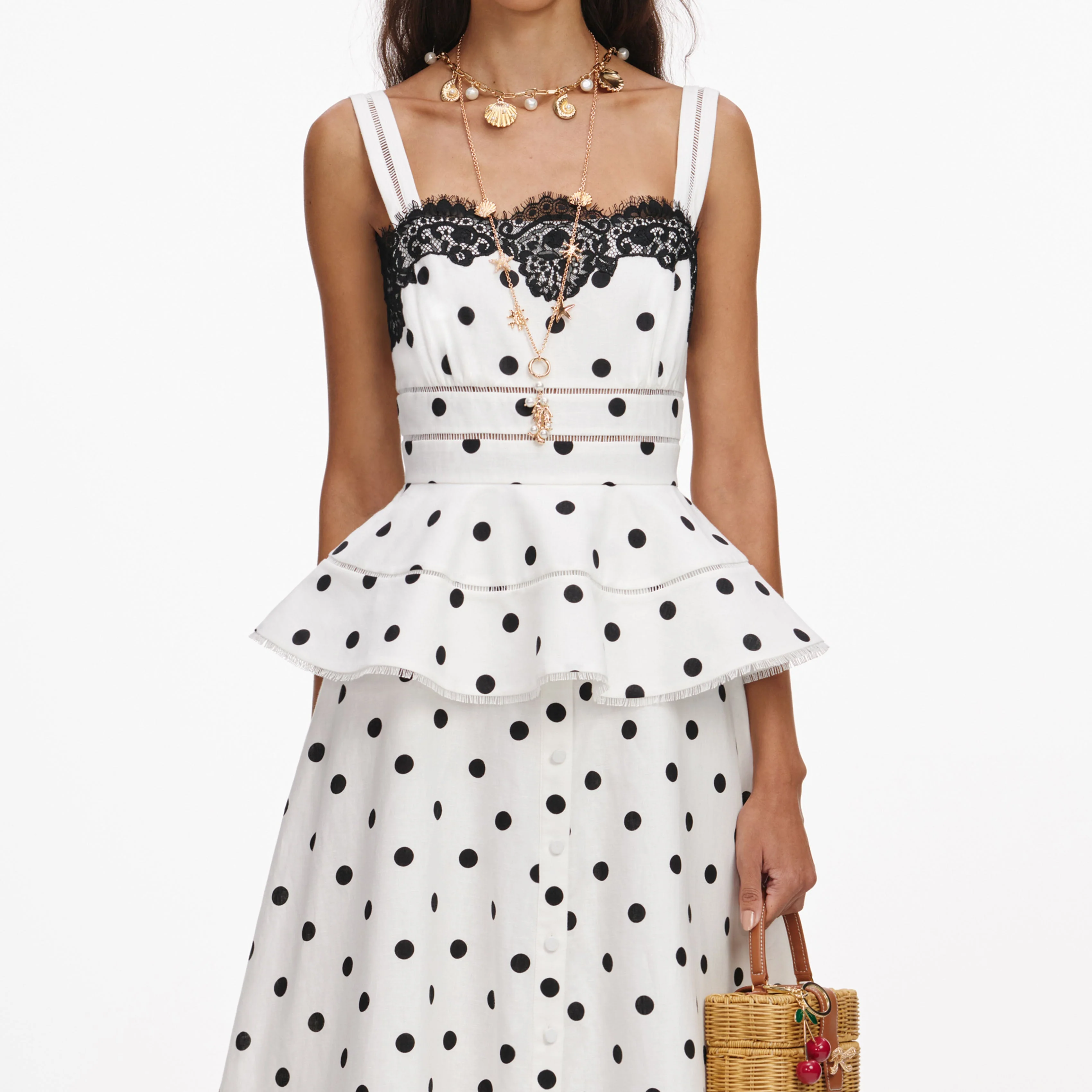 White Polka Dot Linen Midi Dress - Image 4