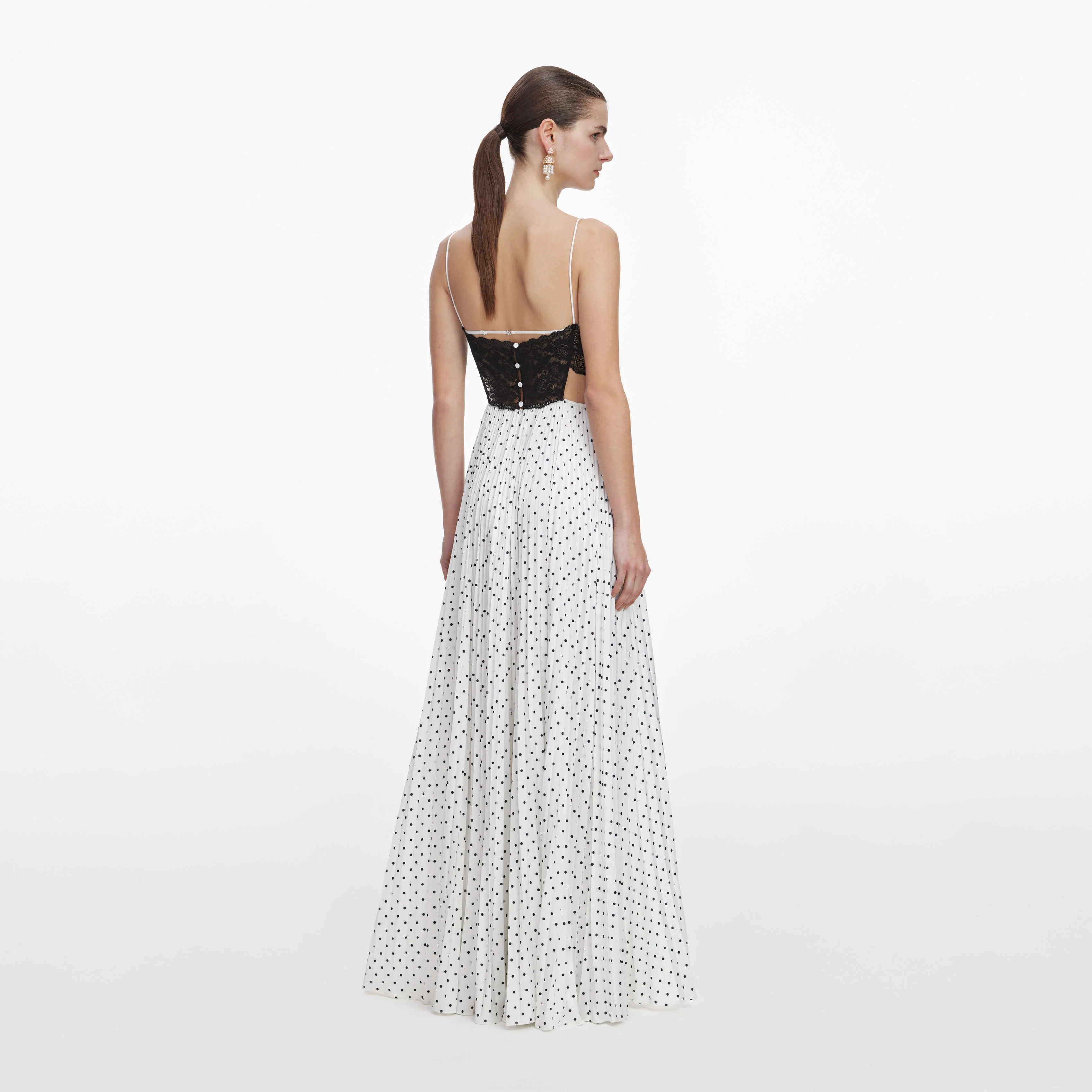White Polka Dot Satin Lace Maxi Dress - Image 3