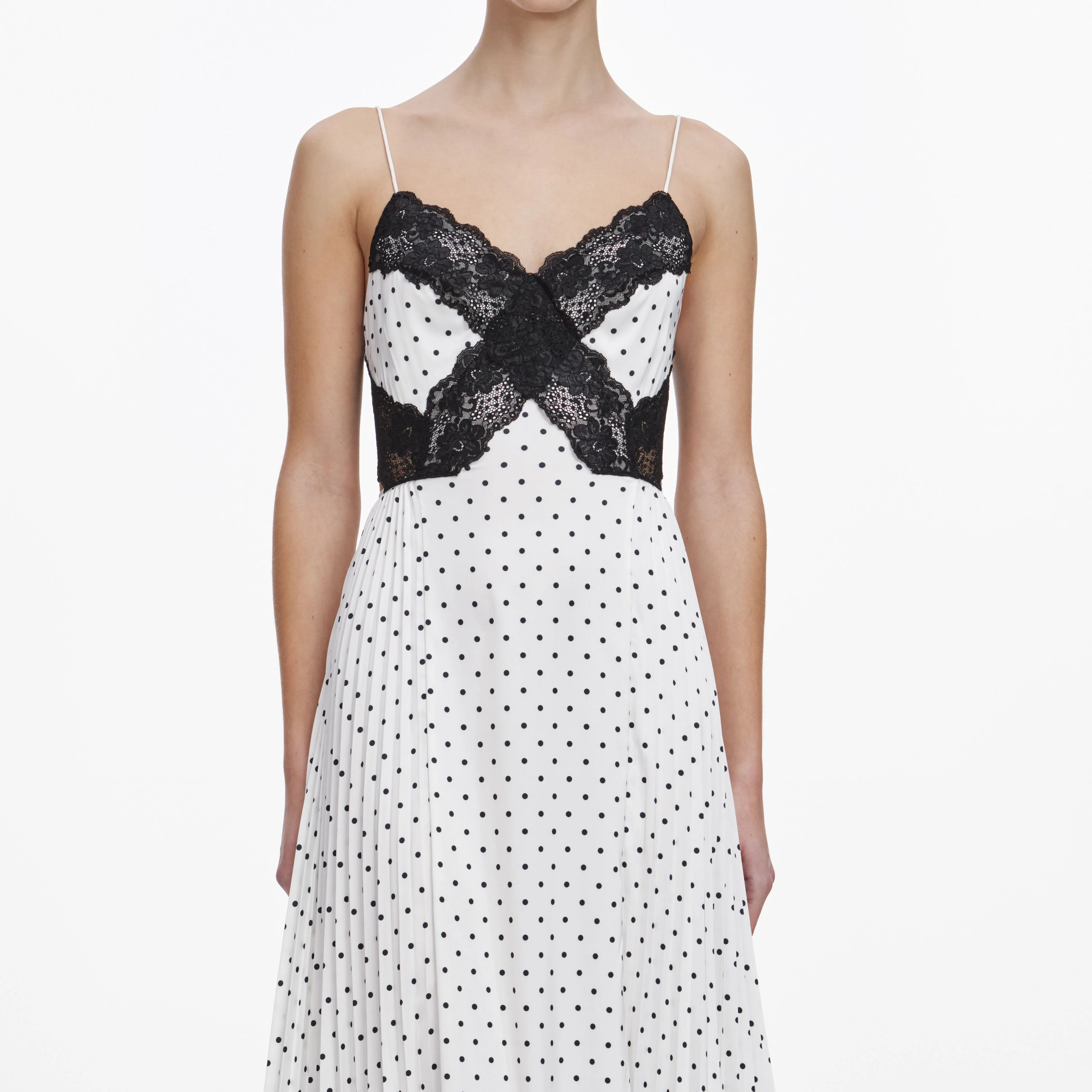 White Polka Dot Satin Lace Maxi Dress - Image 4