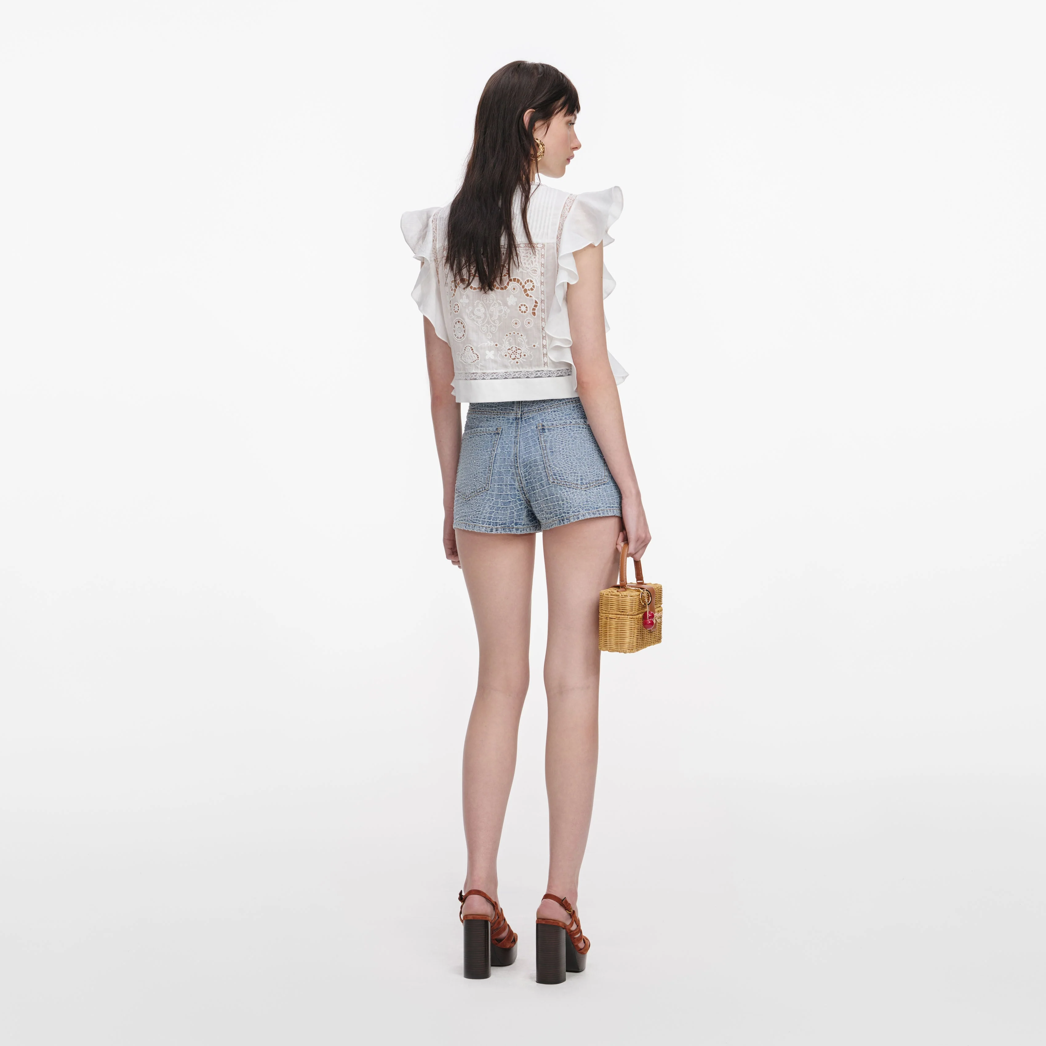 White Ramie Lace Frill Top - Image 3