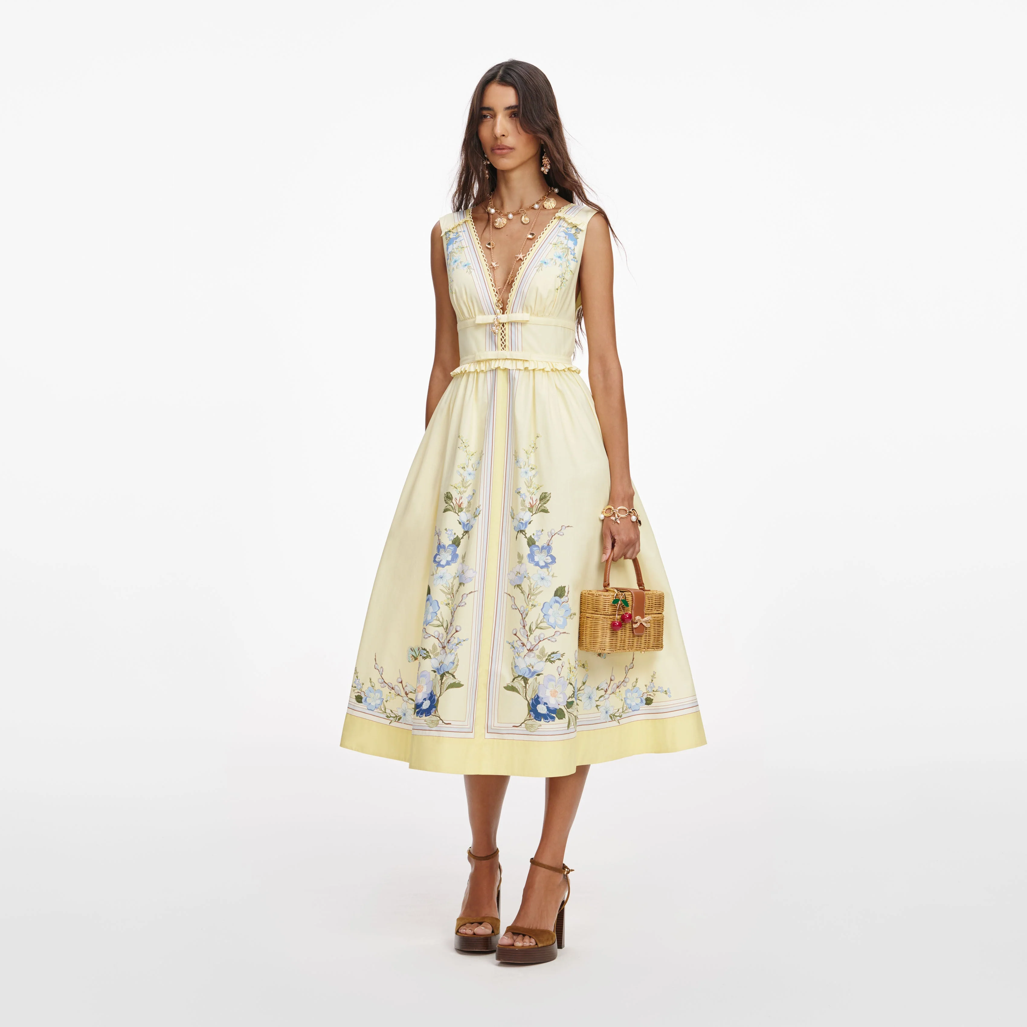 Yellow Floral Cotton Midi Dress - Image 2