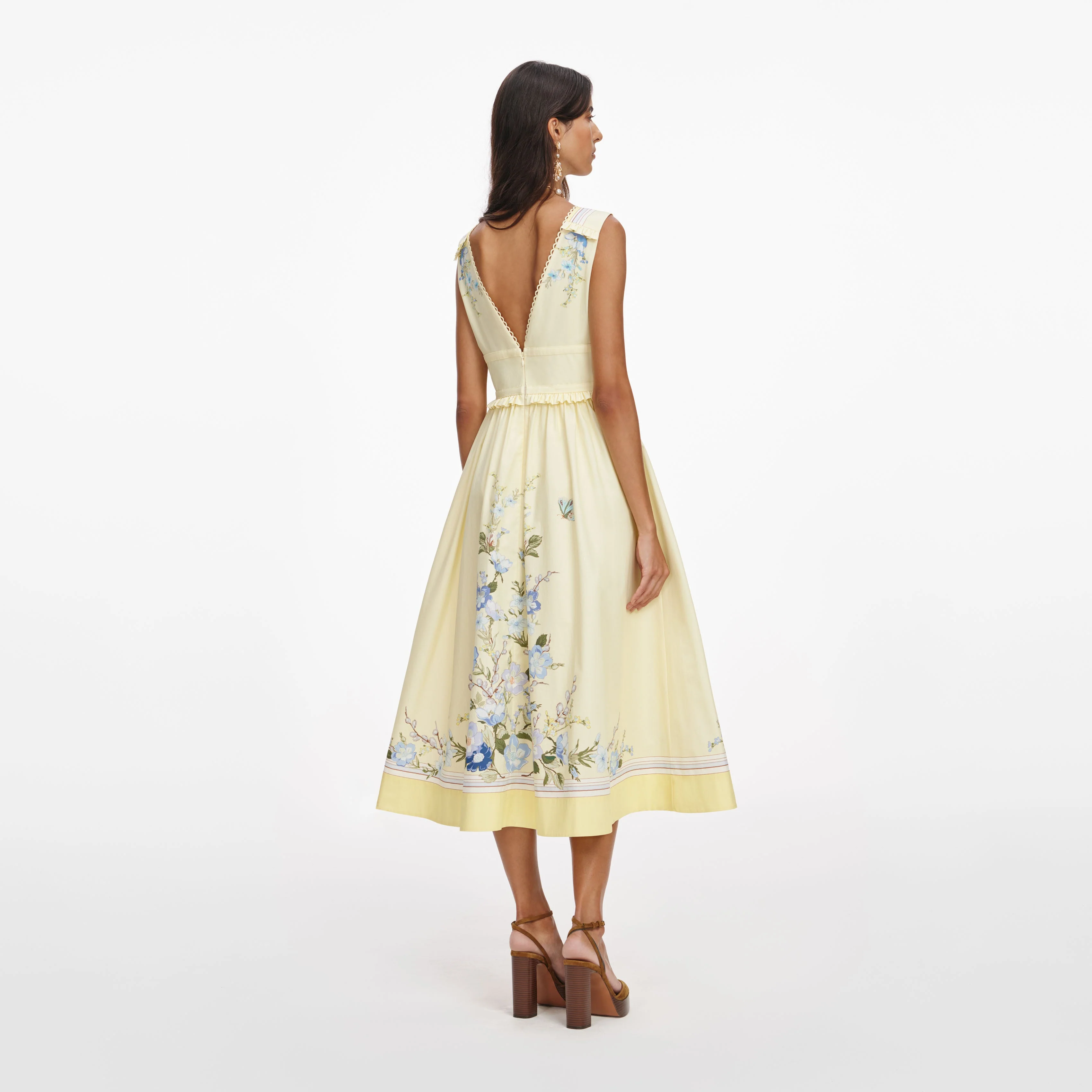 Yellow Floral Cotton Midi Dress - Image 3