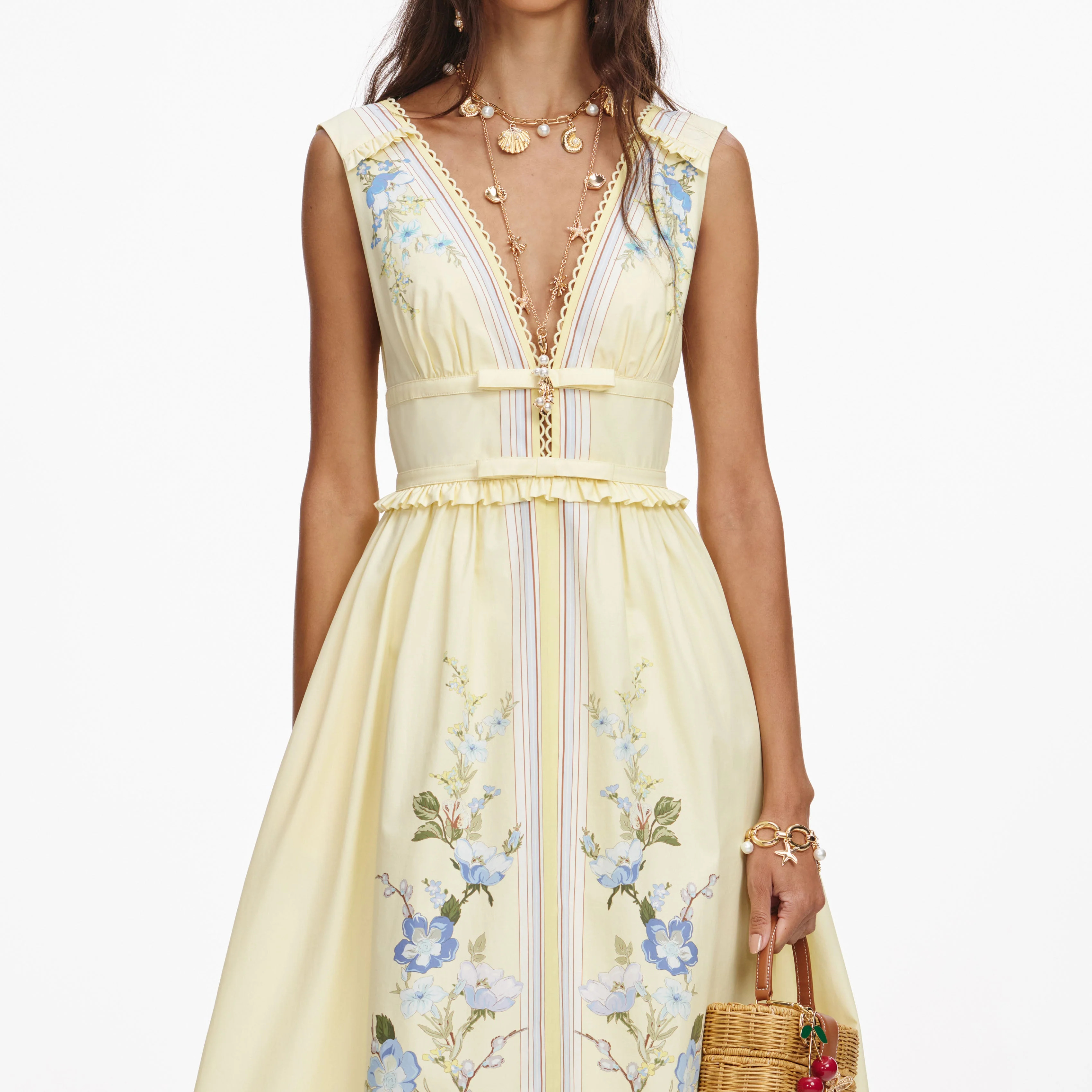 Yellow Floral Cotton Midi Dress - Image 4