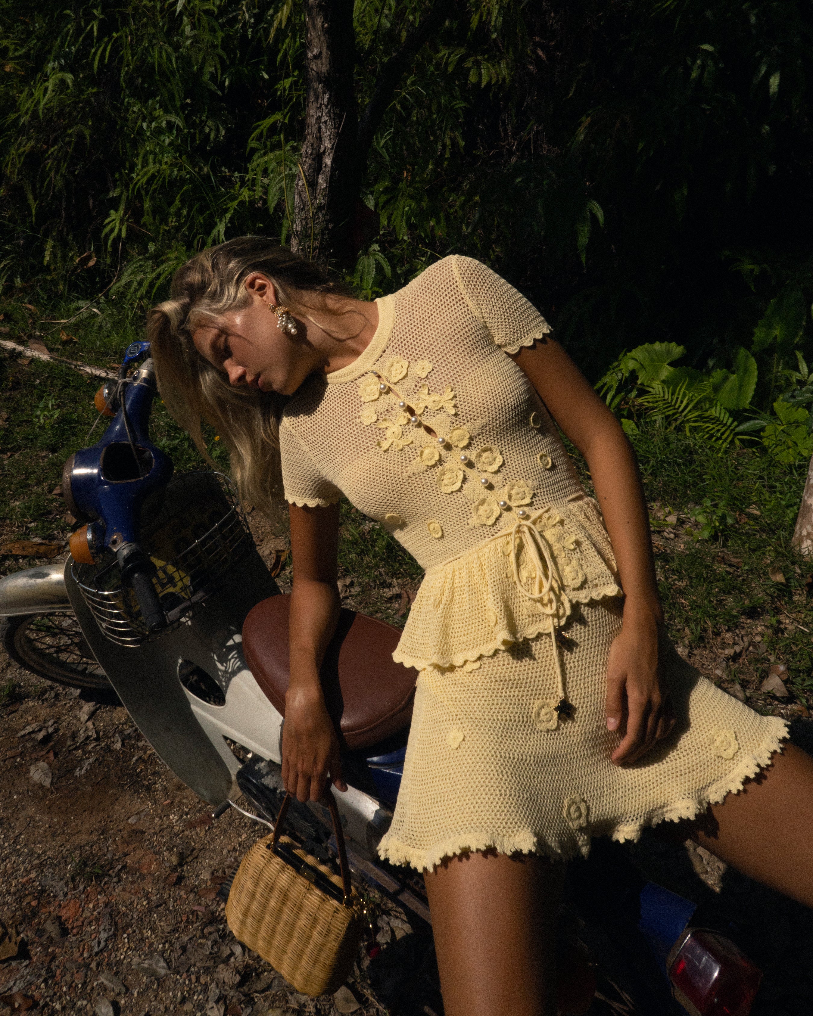Yellow Floral Crochet Mini Dress - Image 6