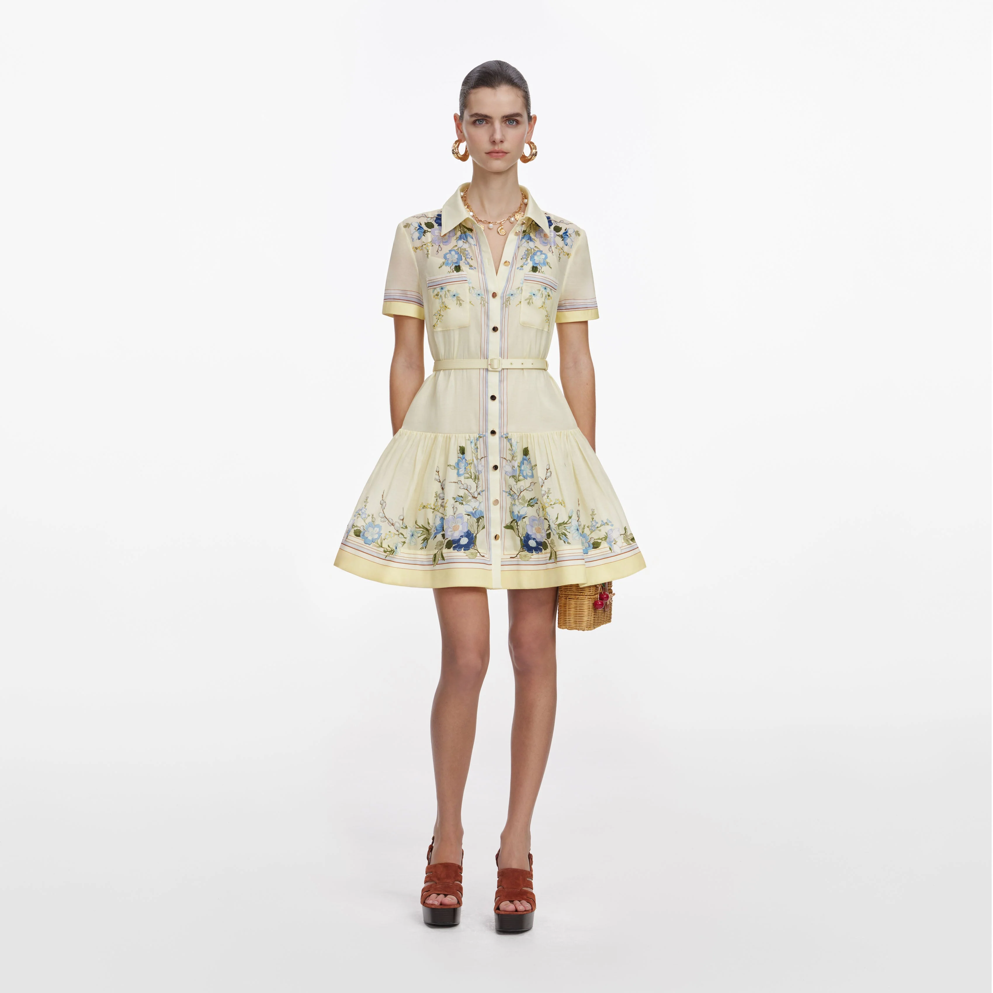 Yellow Floral Organza Mini Dress
