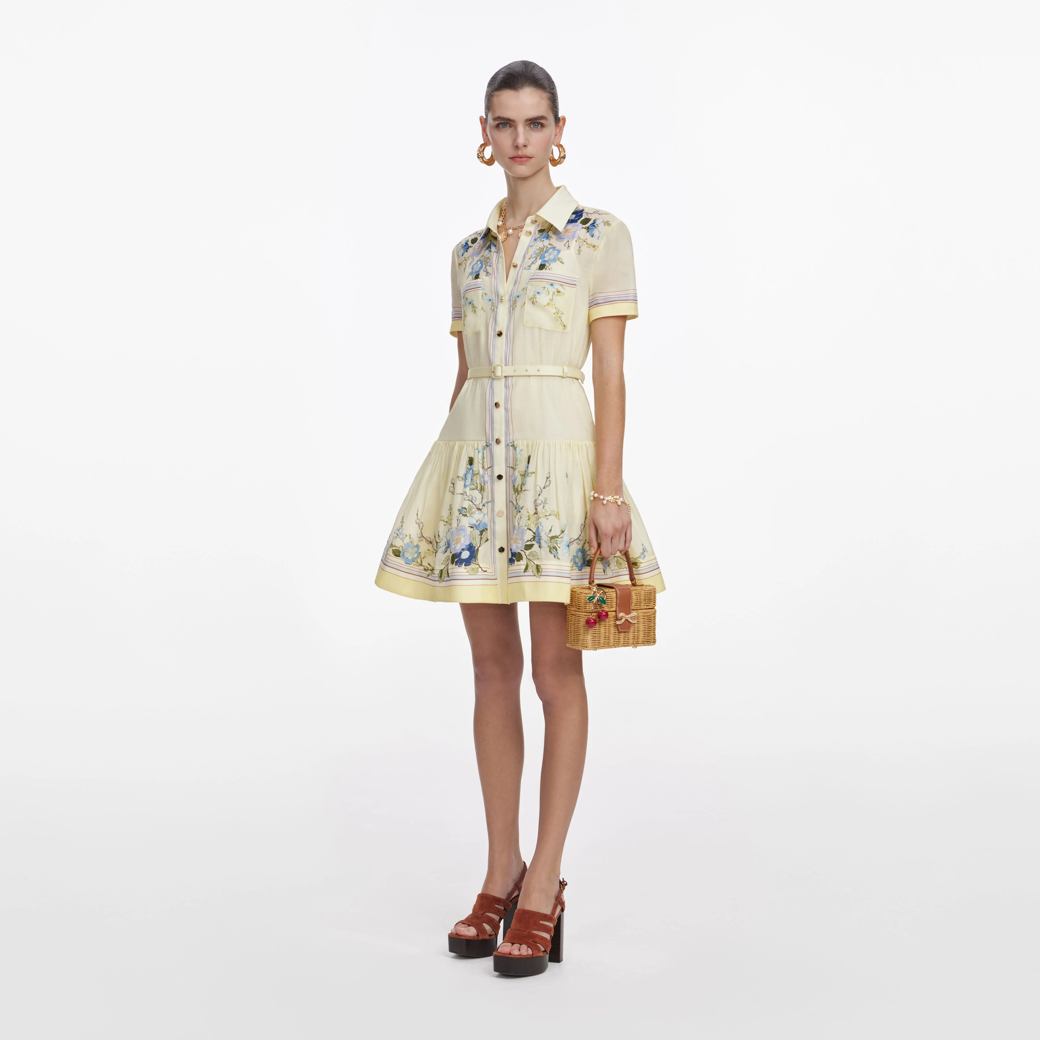 Yellow Floral Organza Mini Dress - Image 2