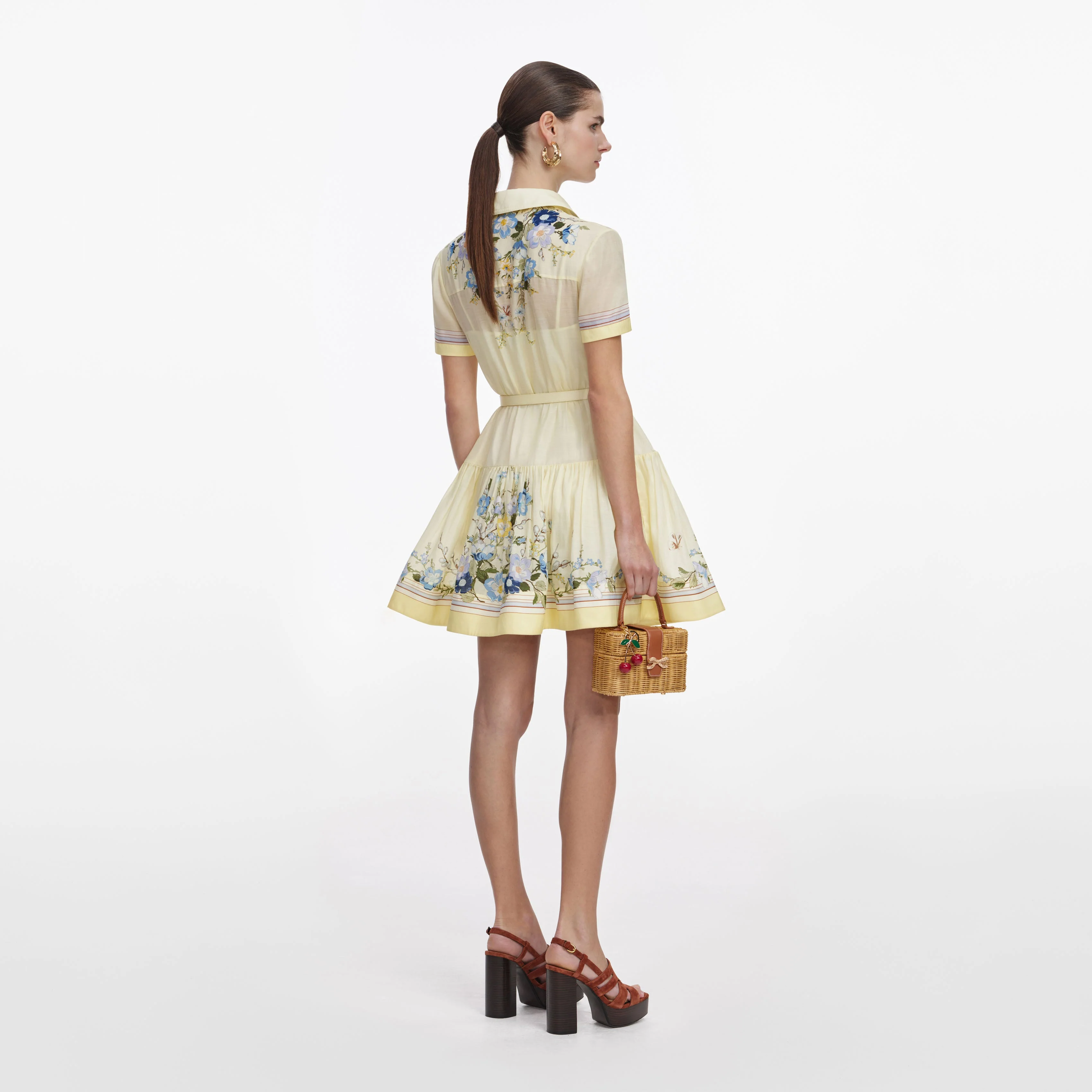 Yellow Floral Organza Mini Dress - Image 3