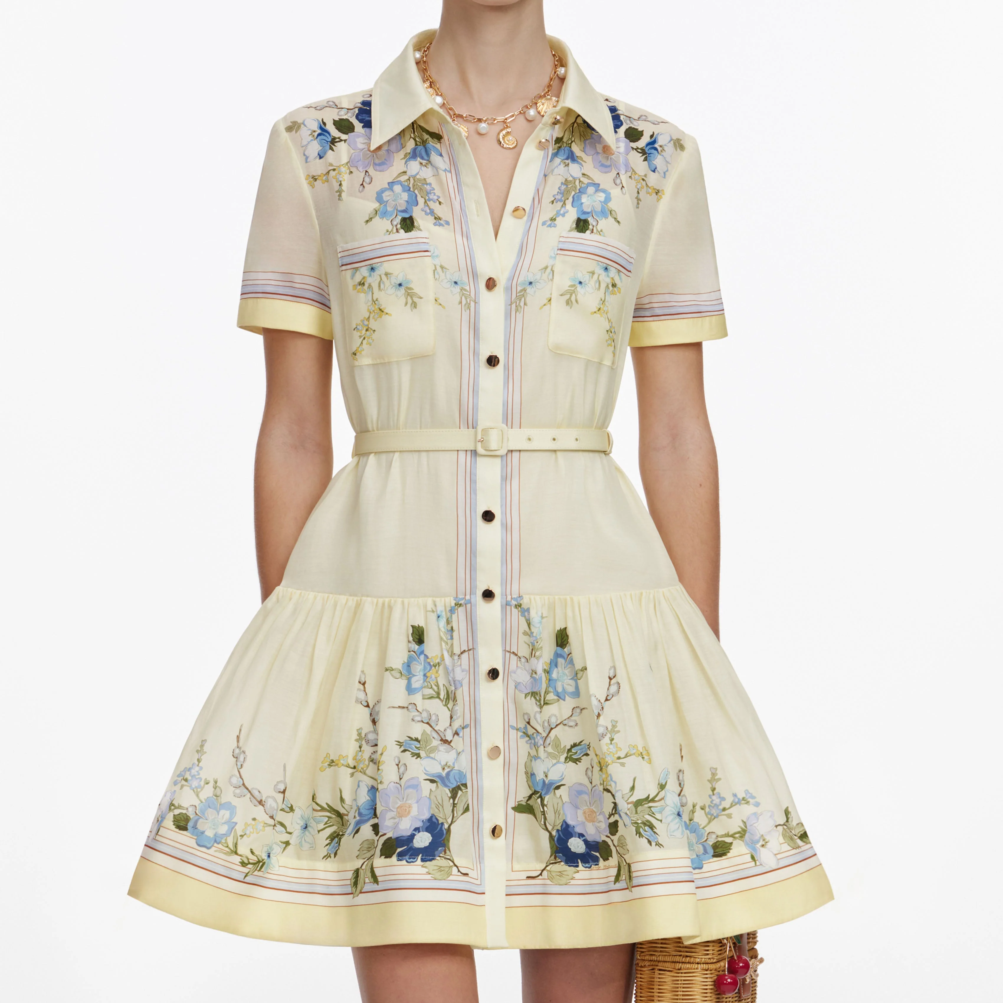 Yellow Floral Organza Mini Dress - Image 4