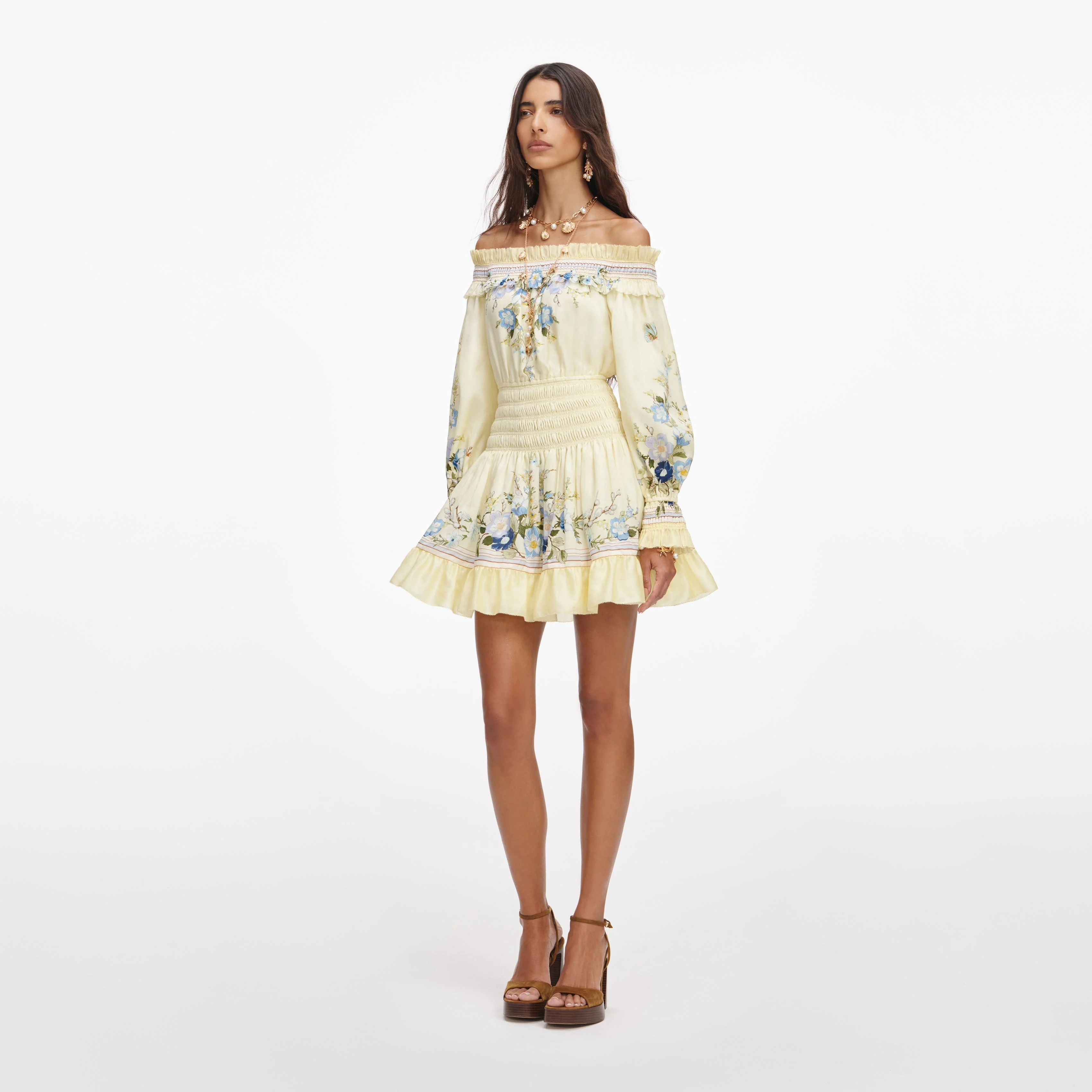 Yellow Floral Organza Ruffle Mini Dress - Image 2