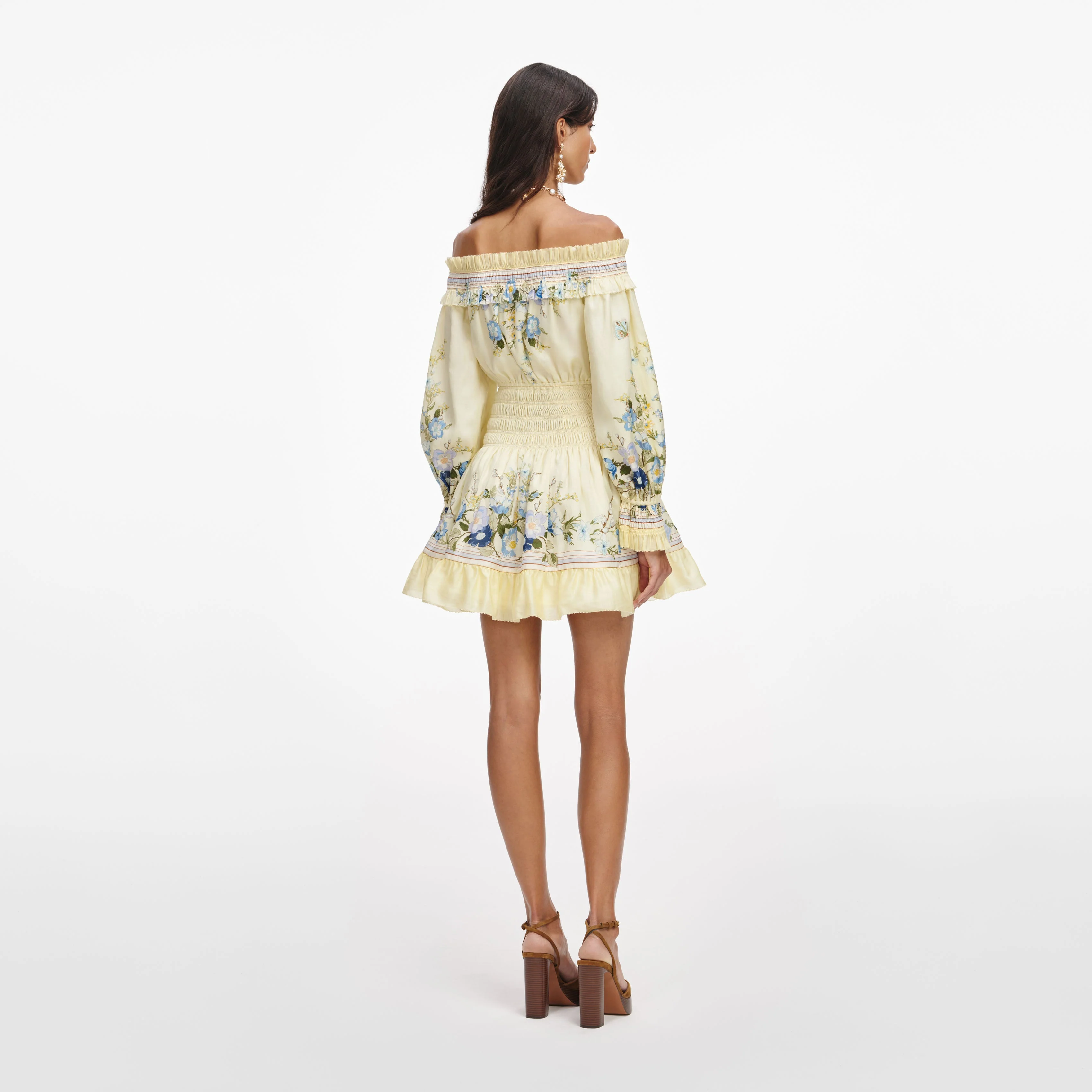 Yellow Floral Organza Ruffle Mini Dress - Image 3