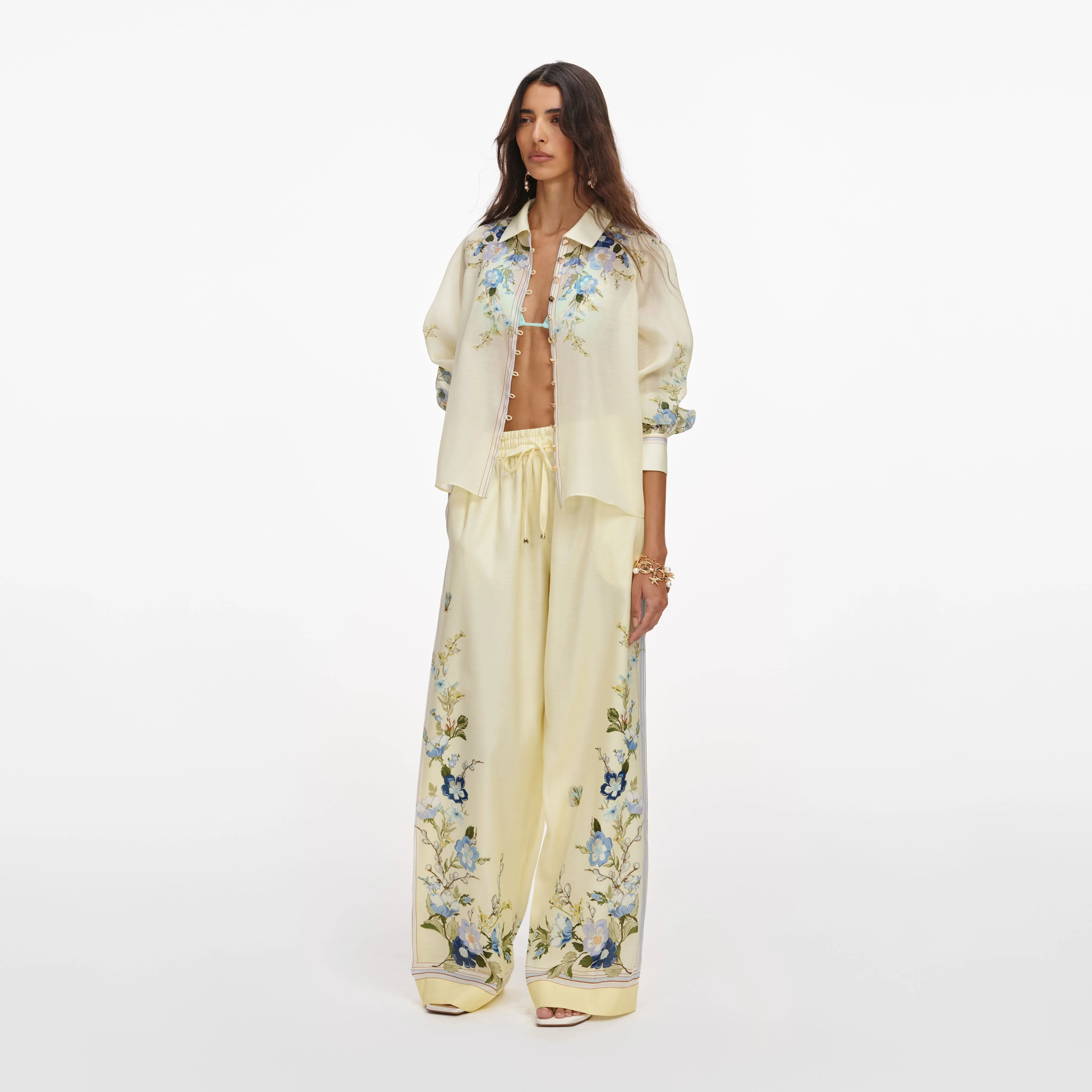 Yellow Floral Organza Trousers - Image 2