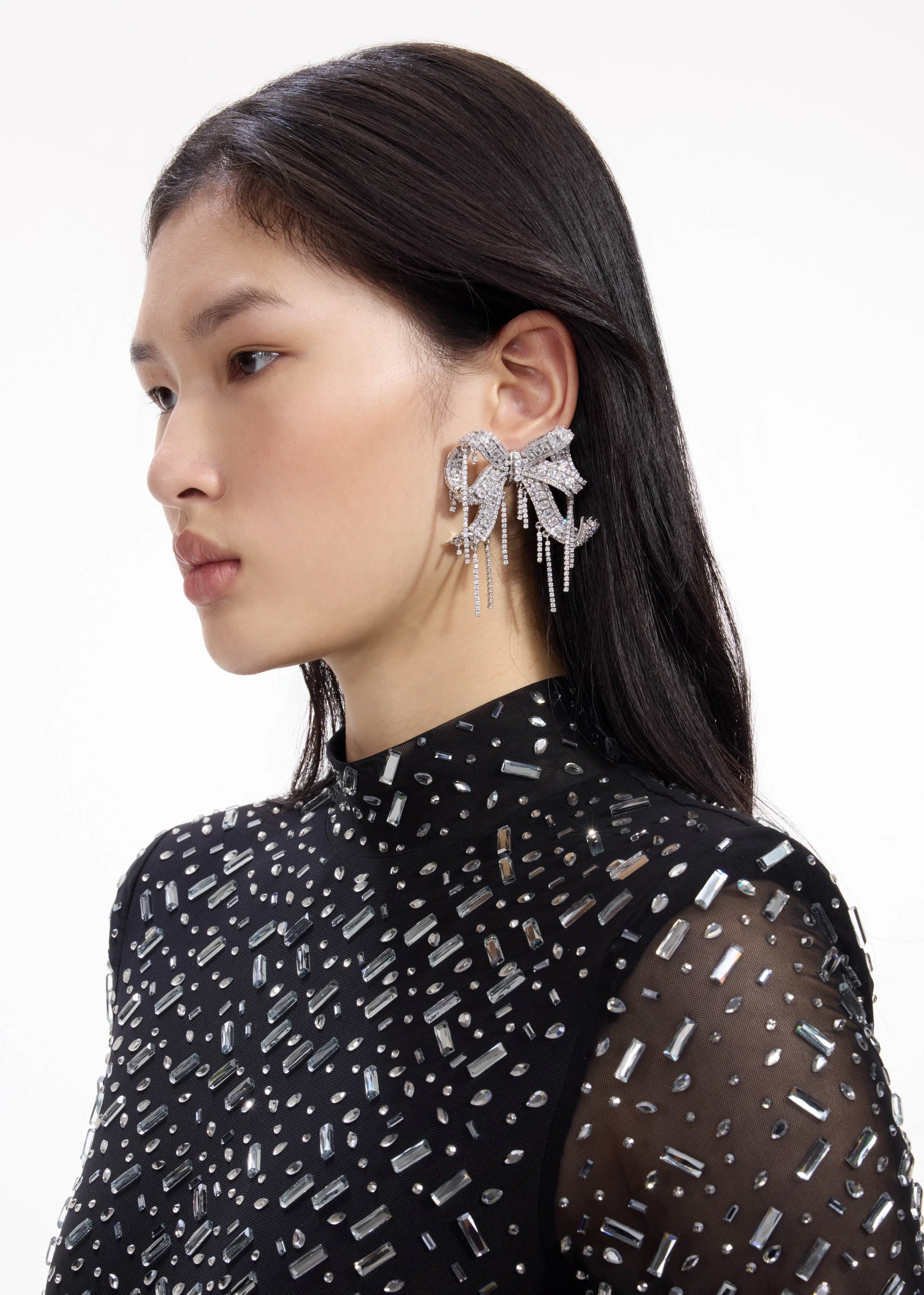 Crystal Embellished Bow Earrings - Image 2