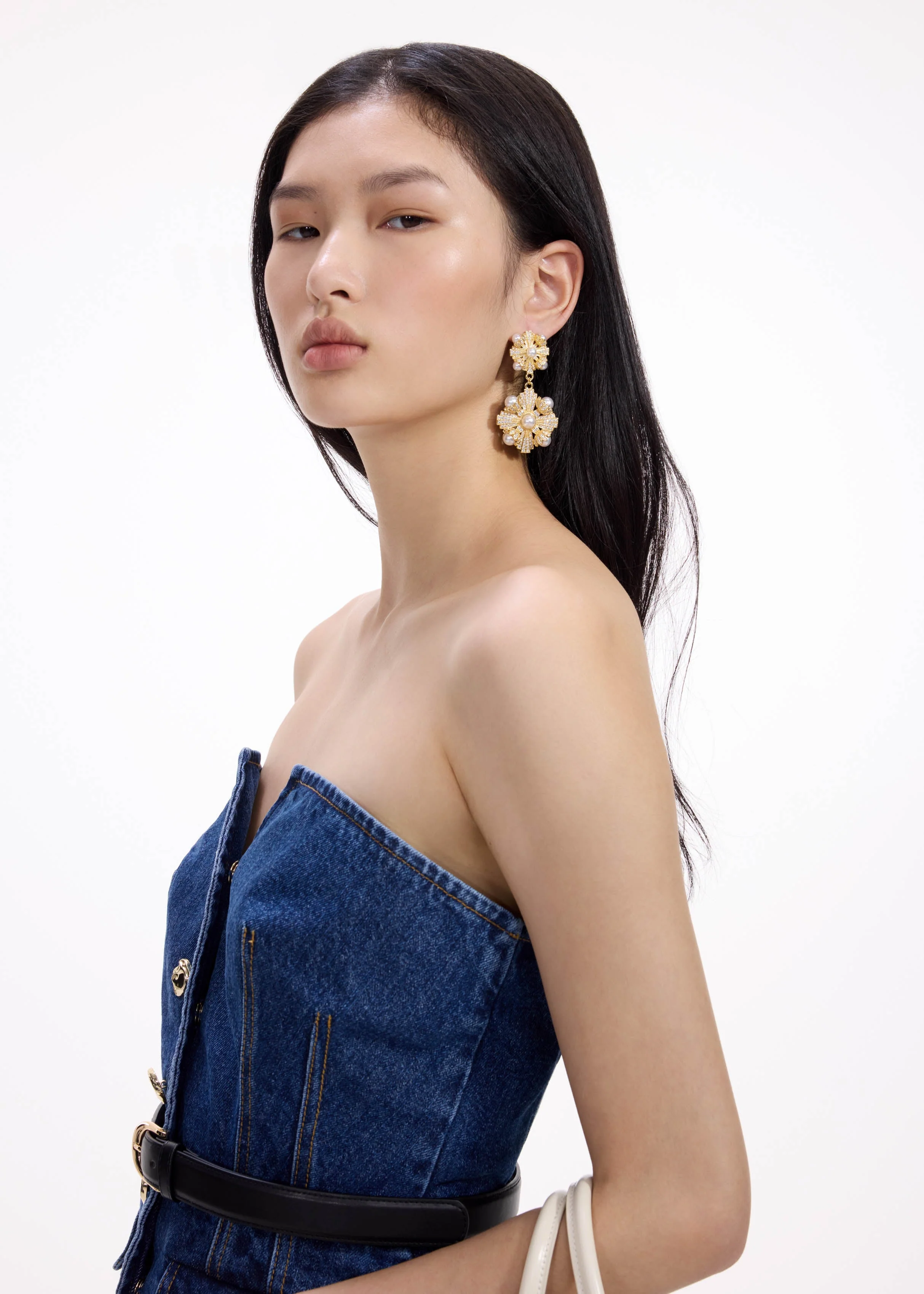 Gold Encrusted Tiered Earrings - Image 4