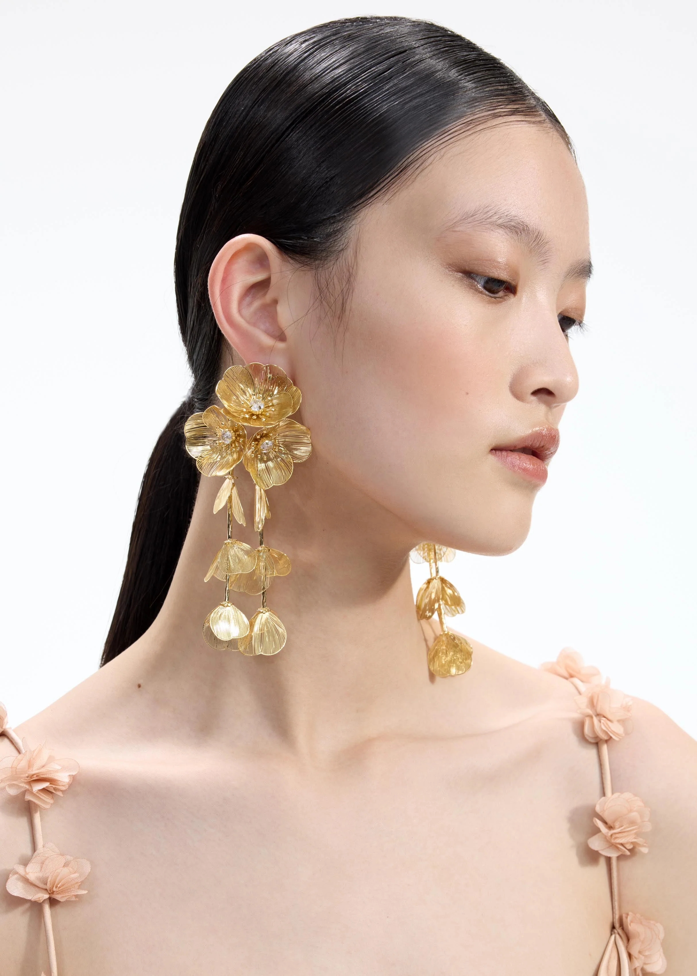 Gold Floral Earrings - Image 2