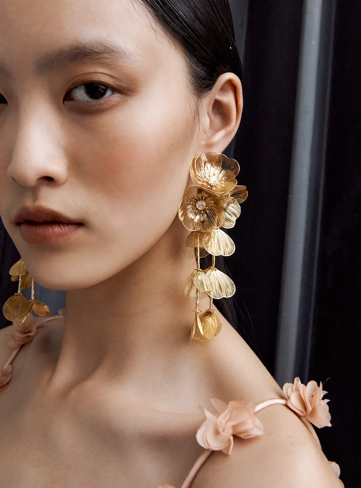 Gold Floral Earrings - Image 5
