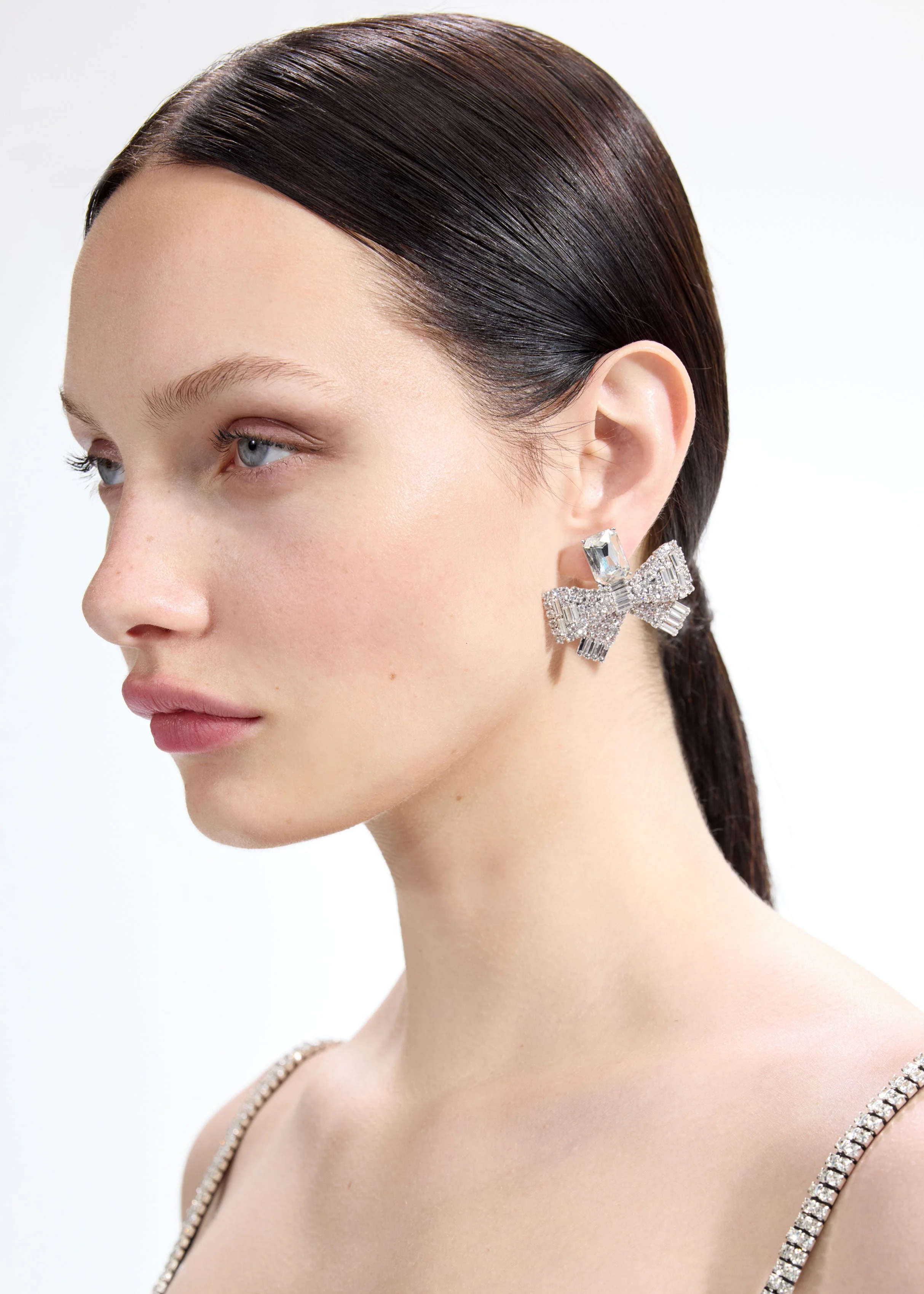 Small Crystal Bow Earrings - Image 2