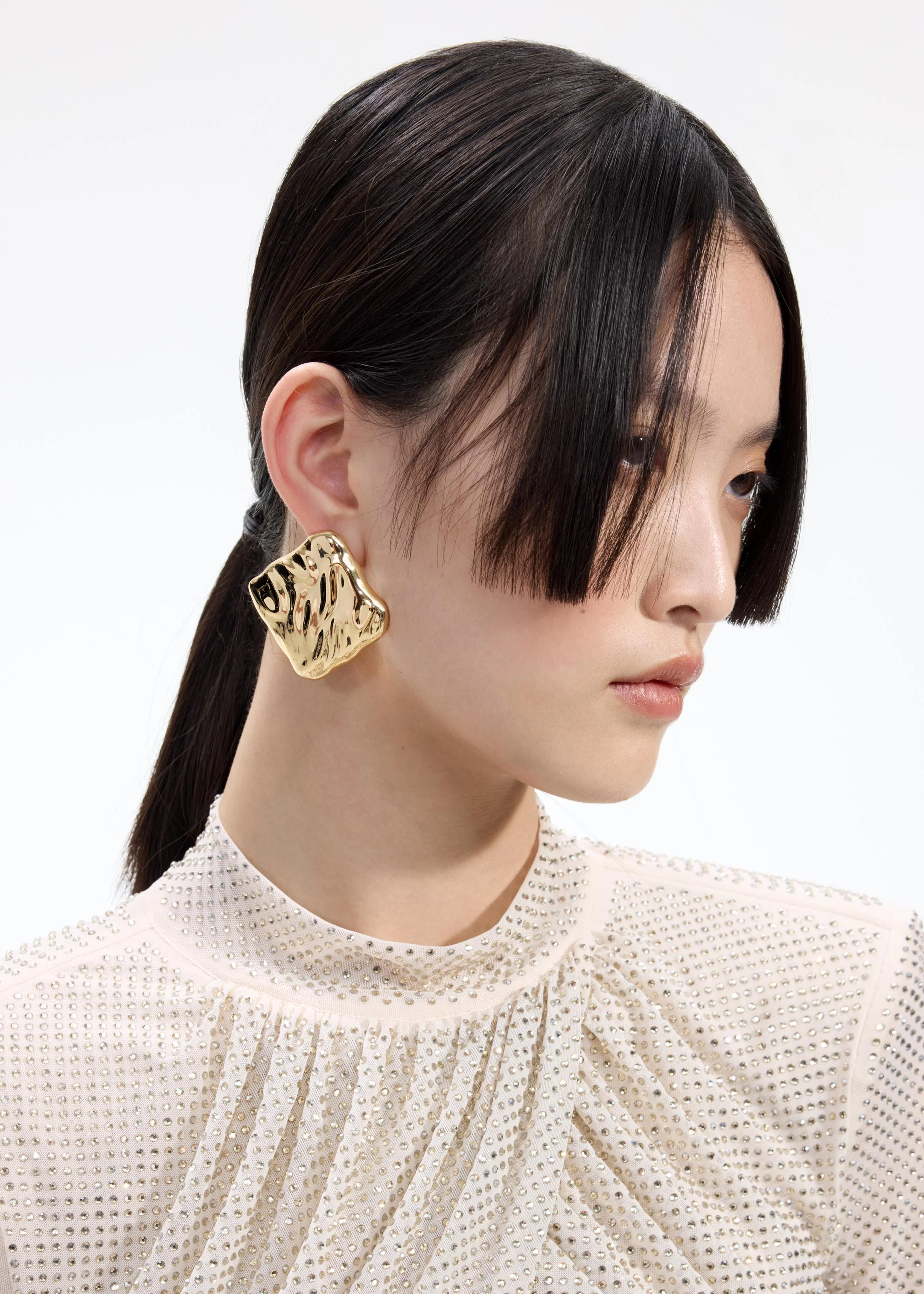 Textured Gold Square Earrings - Image 2
