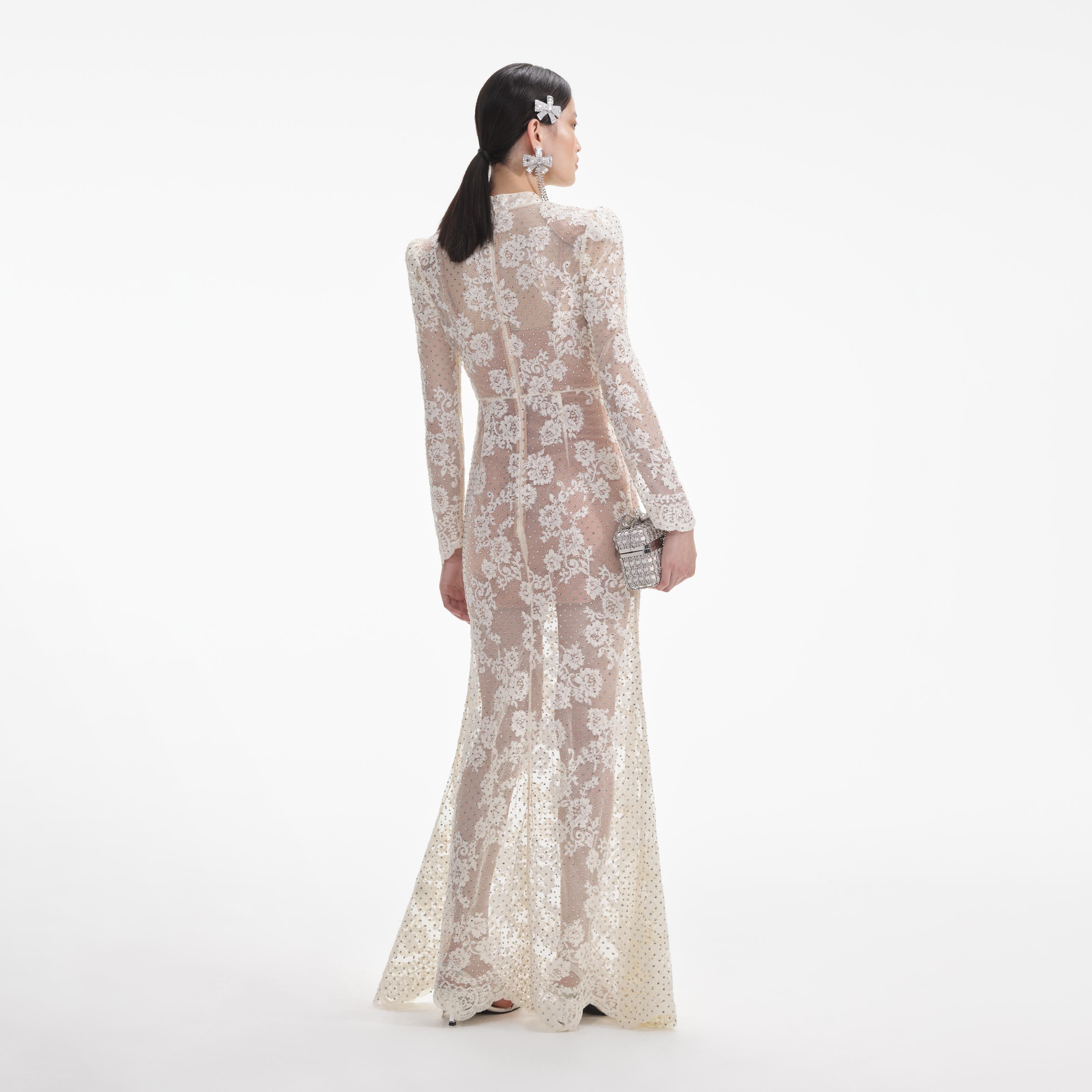 White Rhinestone Lace Maxi Dress - Image 3