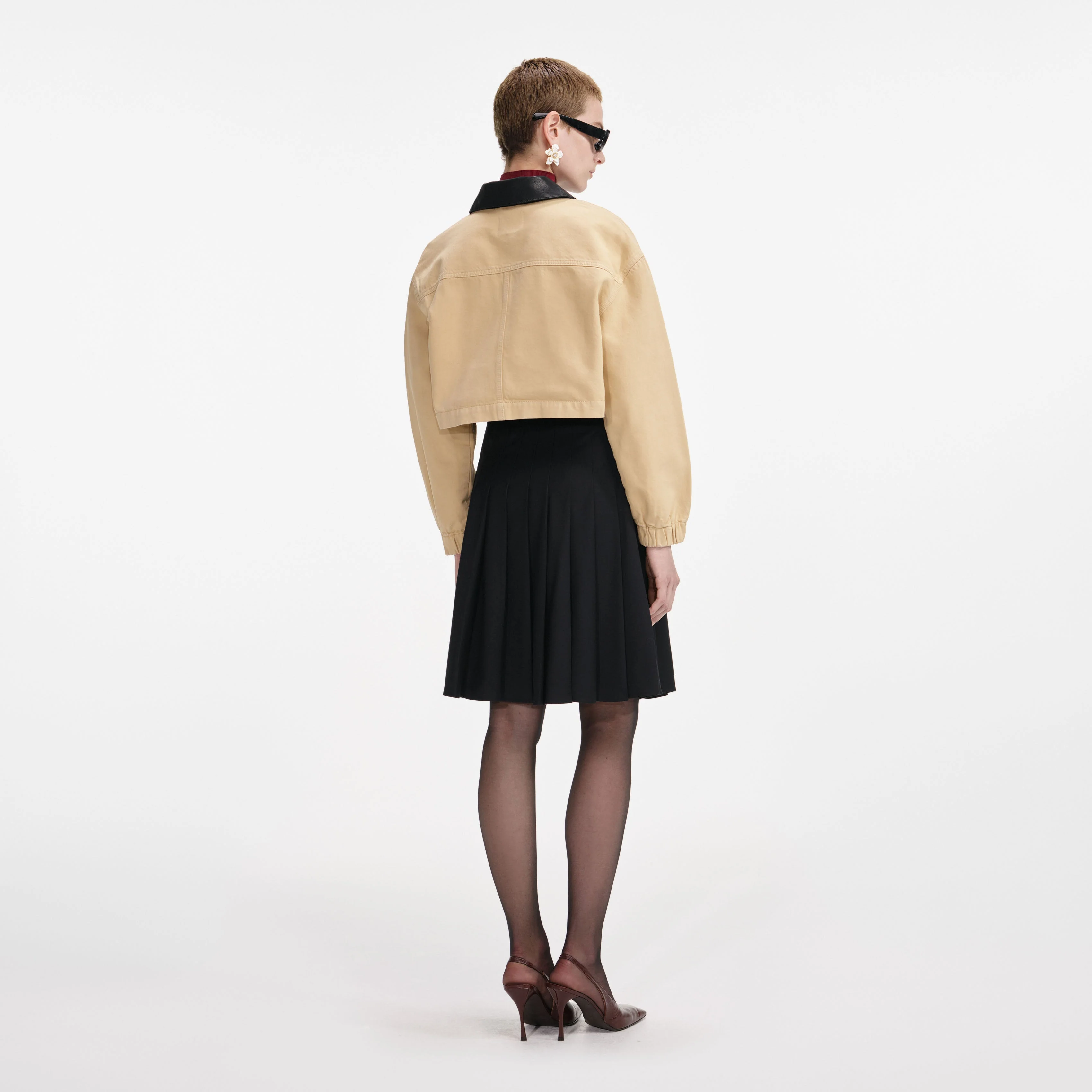 Beige Denim Cropped Jacket - Image 3