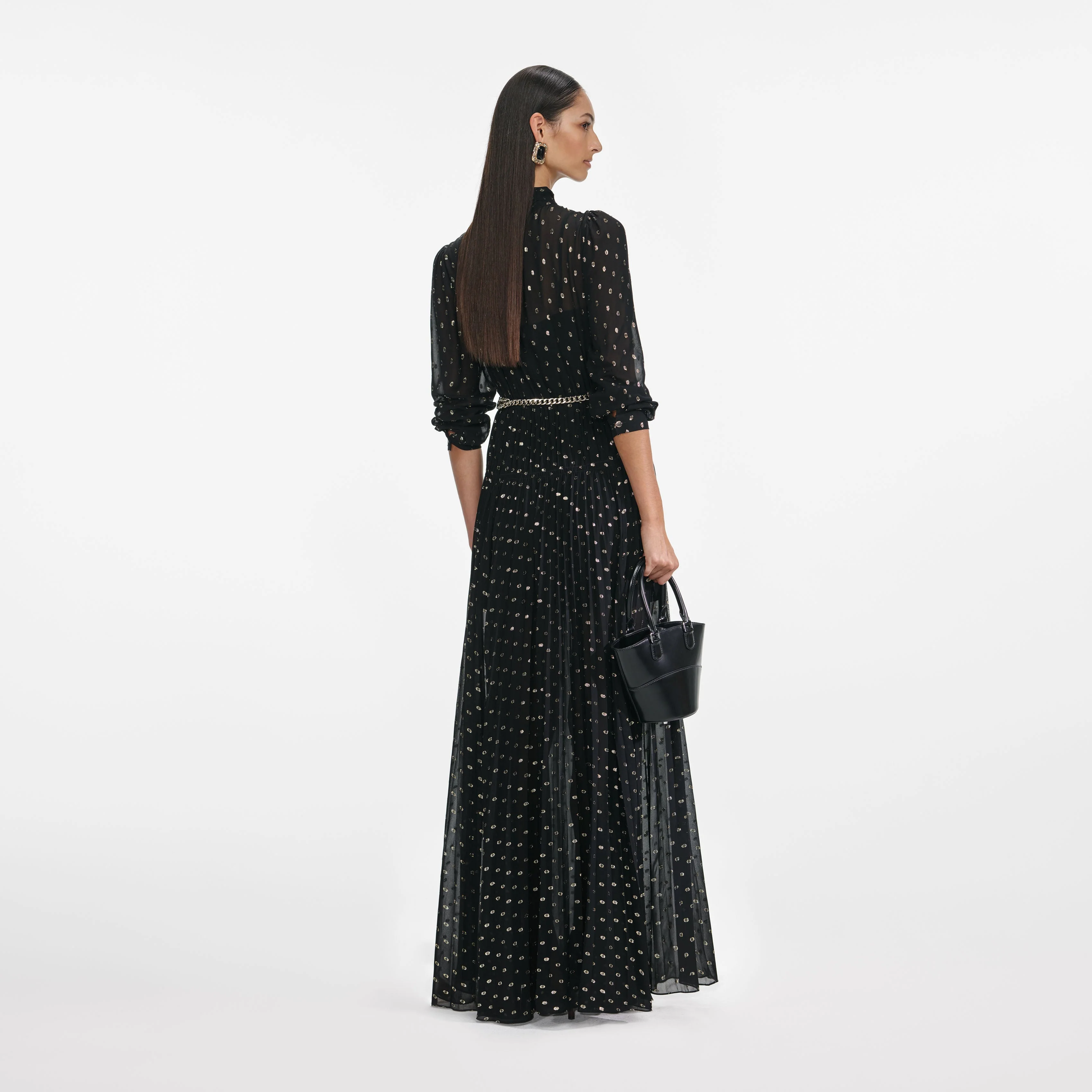 Black And Gold Tie Neck Maxi Dress - Image 3