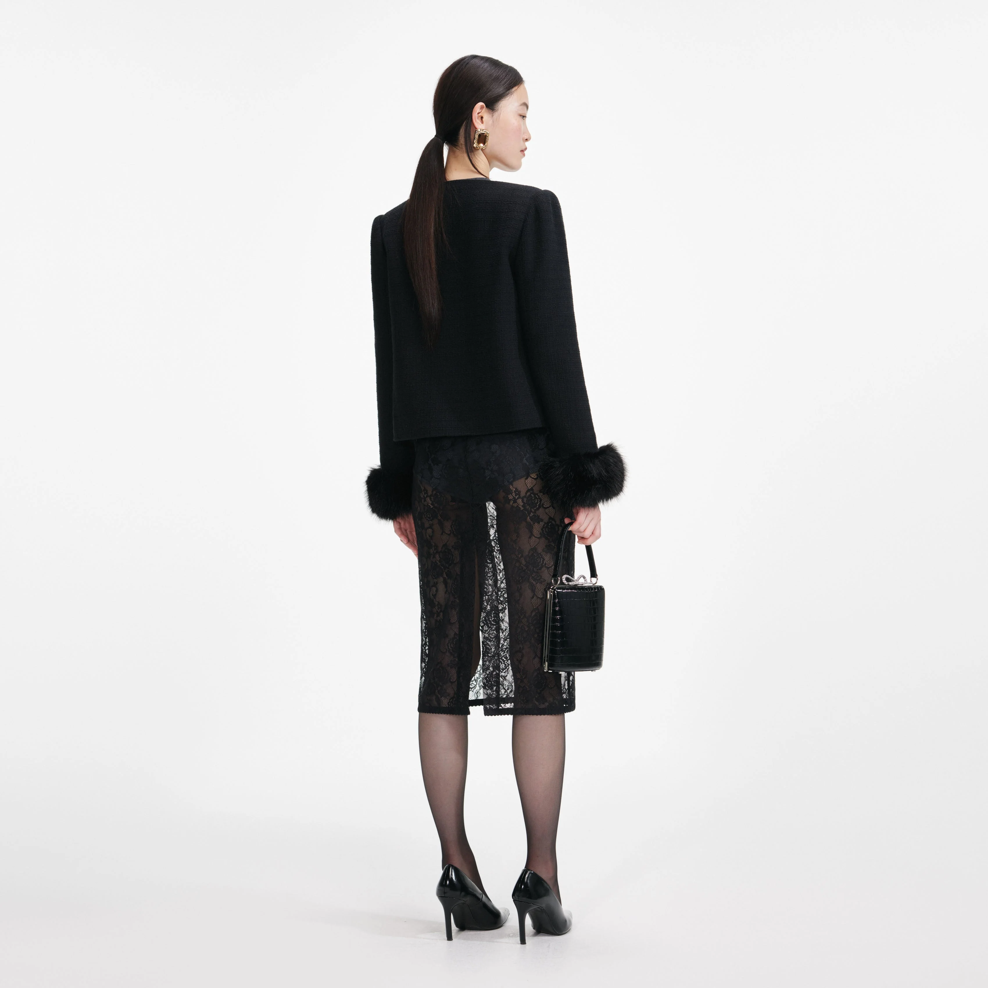 Black Boucle Fur Cuff Jacket - Image 3