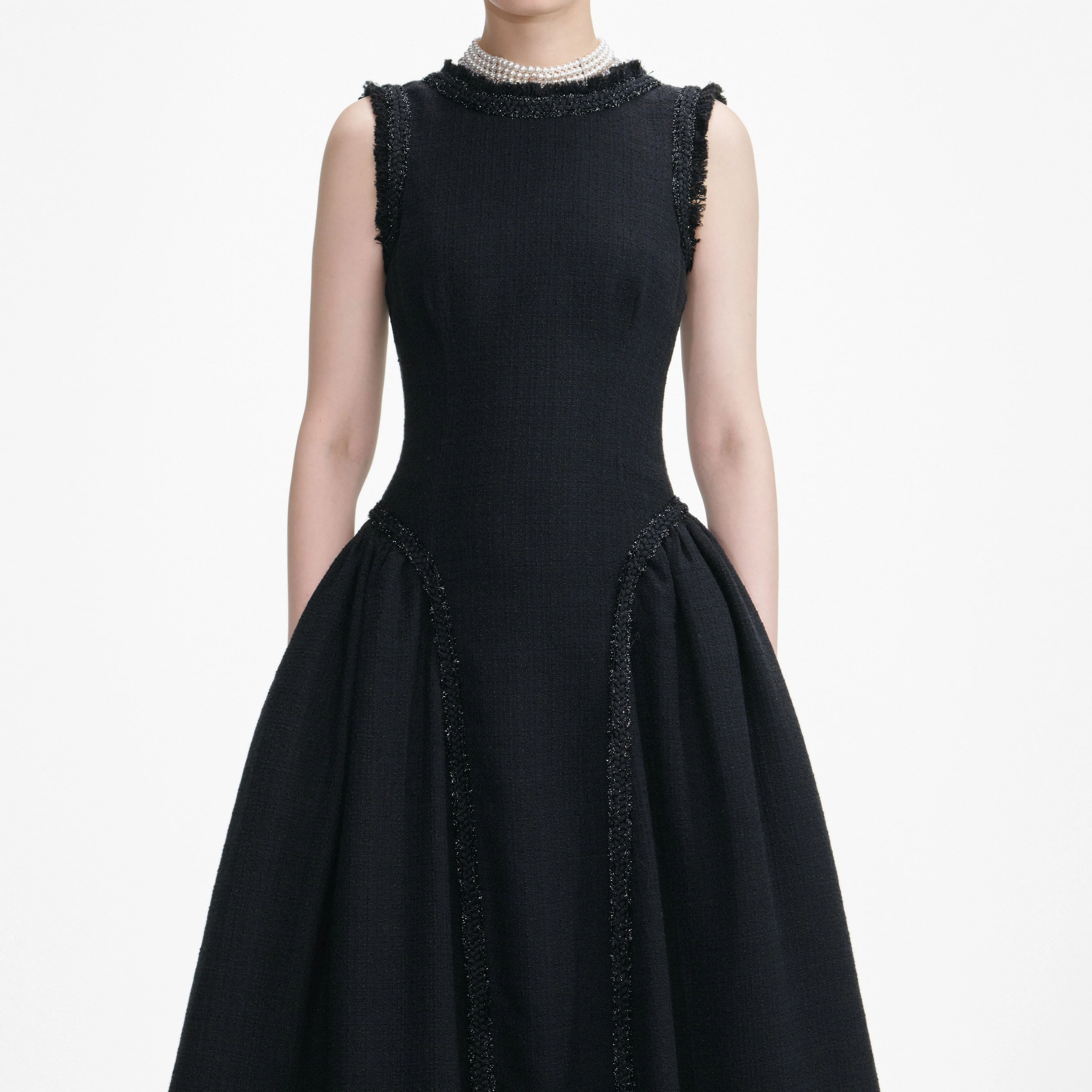 Black Boucle Sleeveless Midi Dress - Image 4