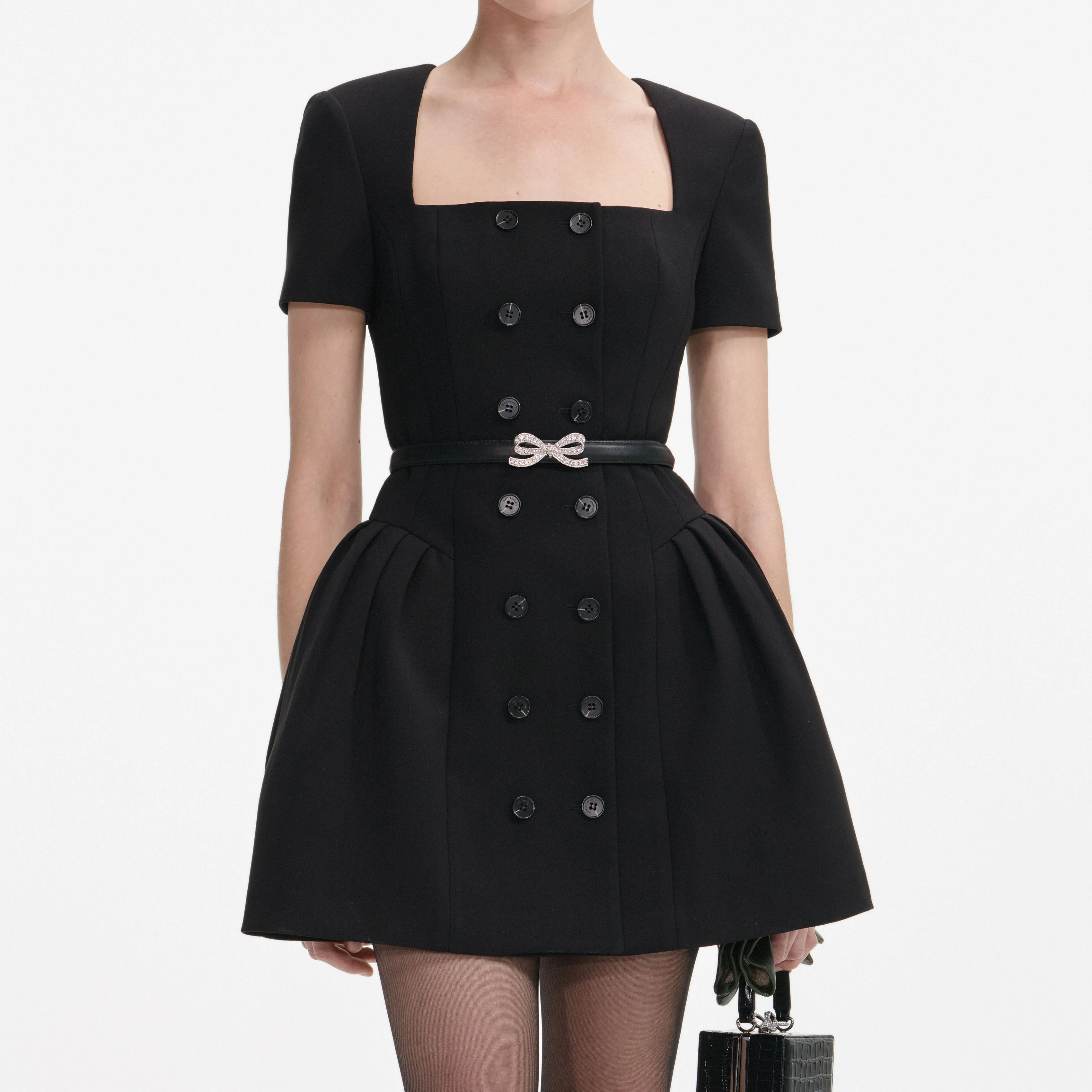 Black Crepe Short Sleeve Mini Dress - Image 4