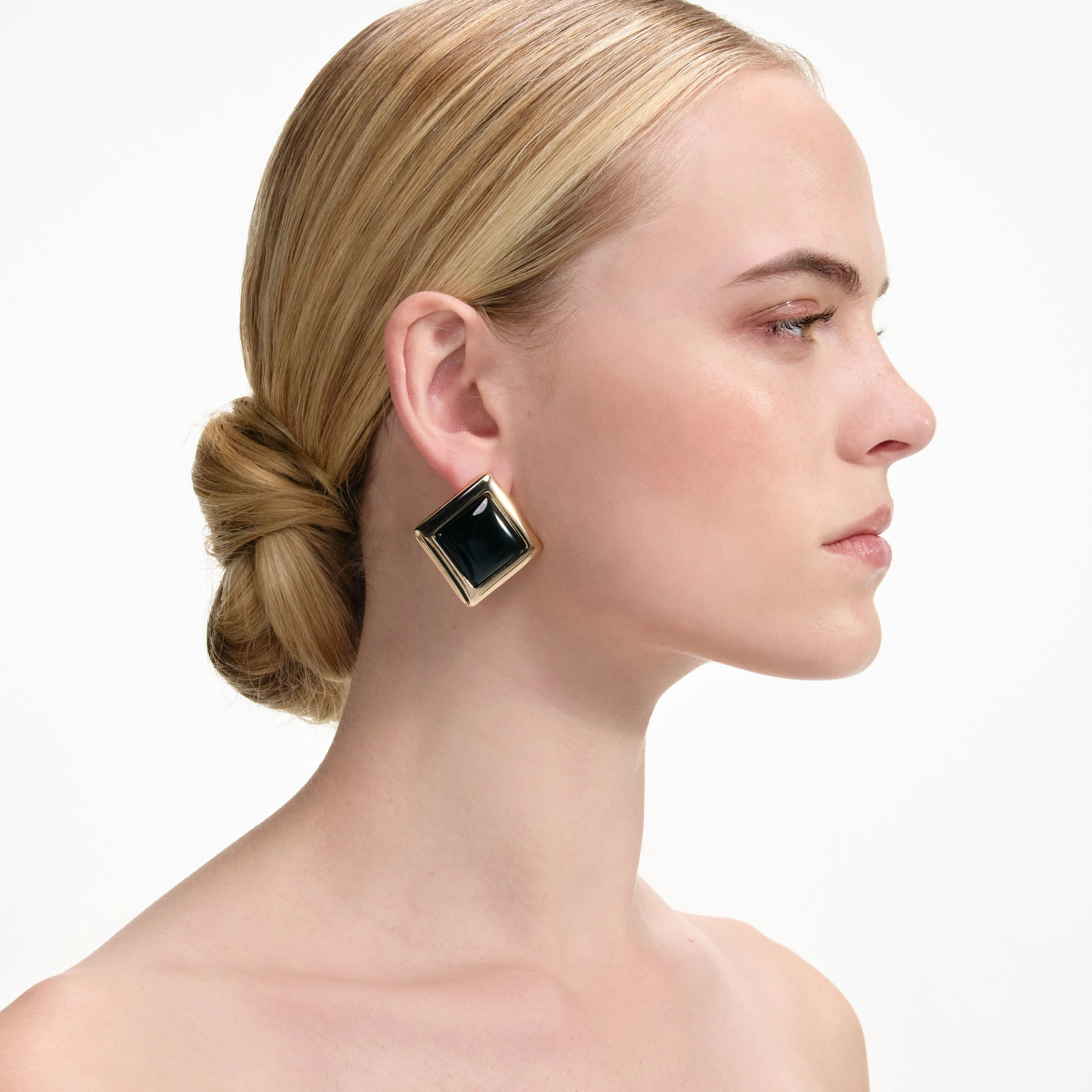Black Enamel Gold Square Earrings - Image 2