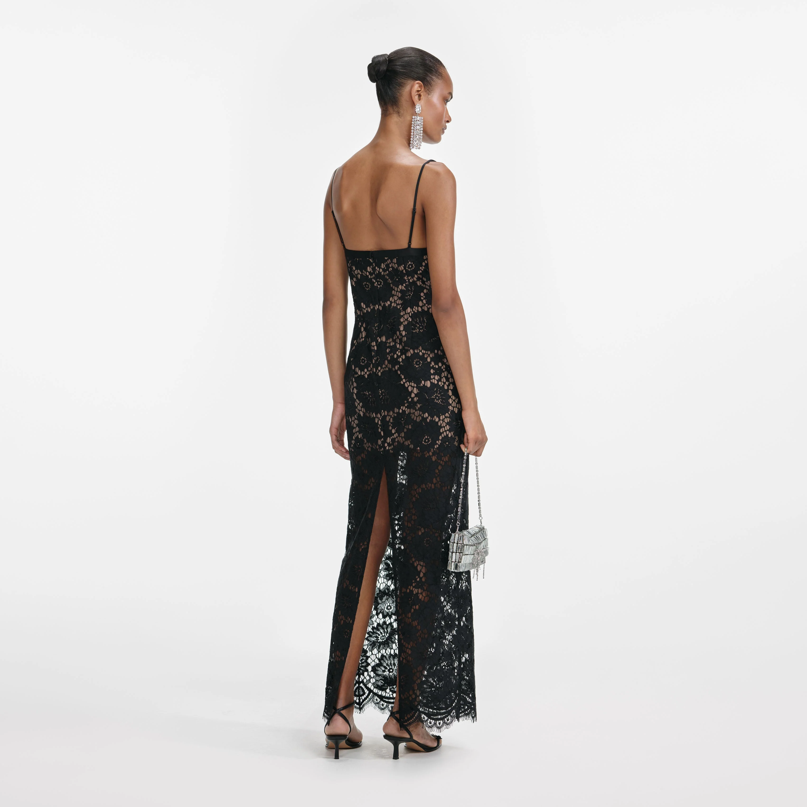 Black Floral Lace Maxi Dress - Image 3