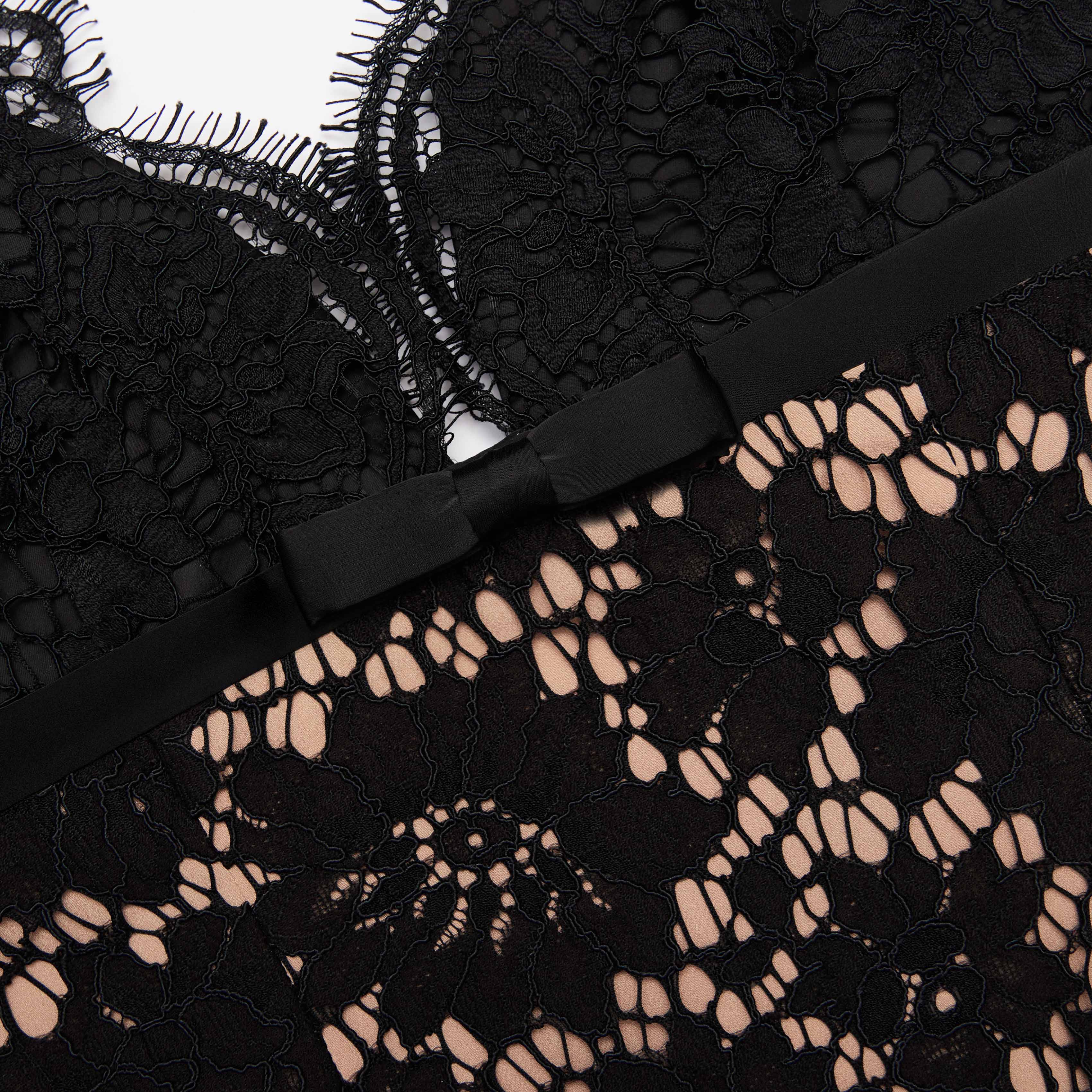Black Floral Lace Maxi Dress - Image 5