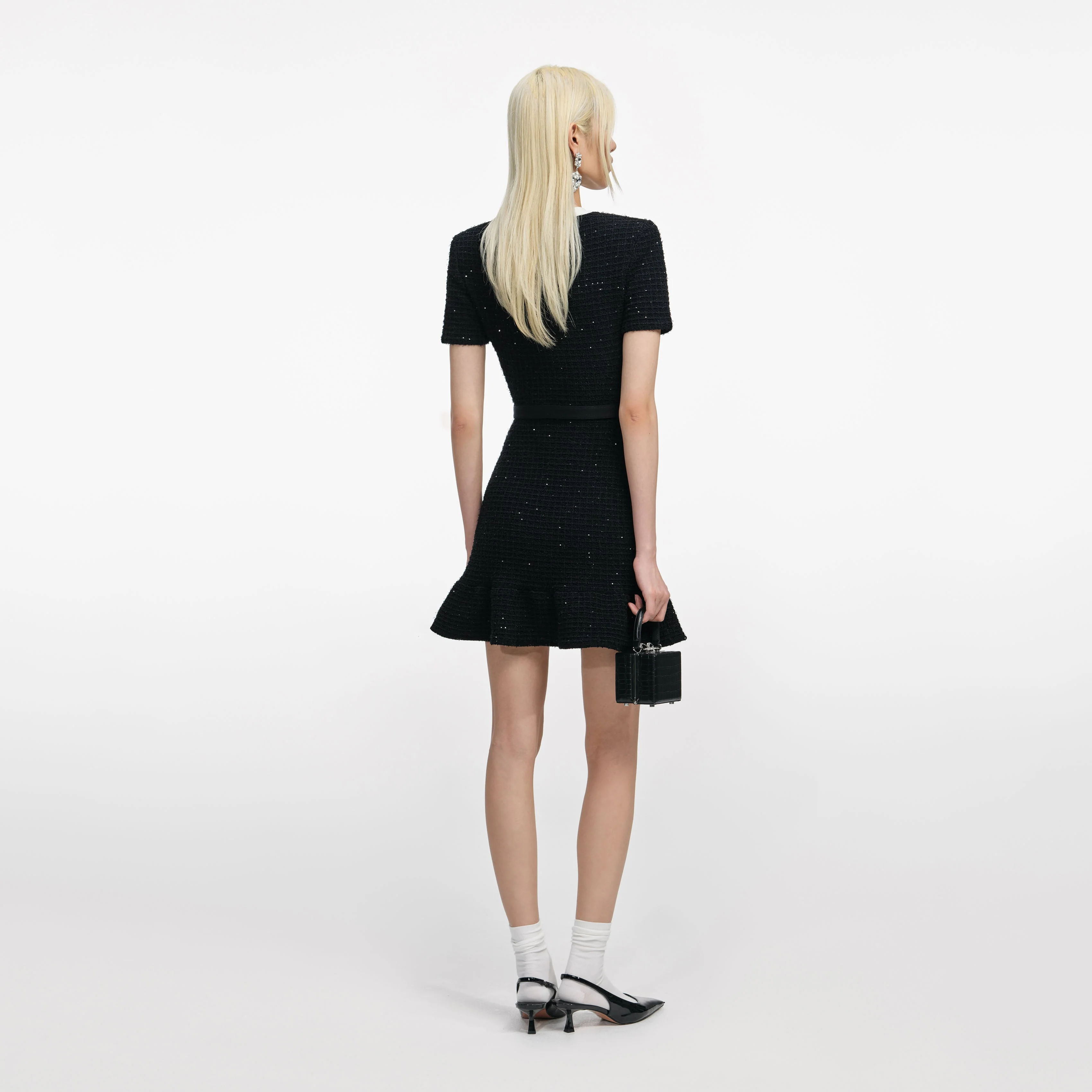 Black Floral Textured Knit Mini Dress - Image 3