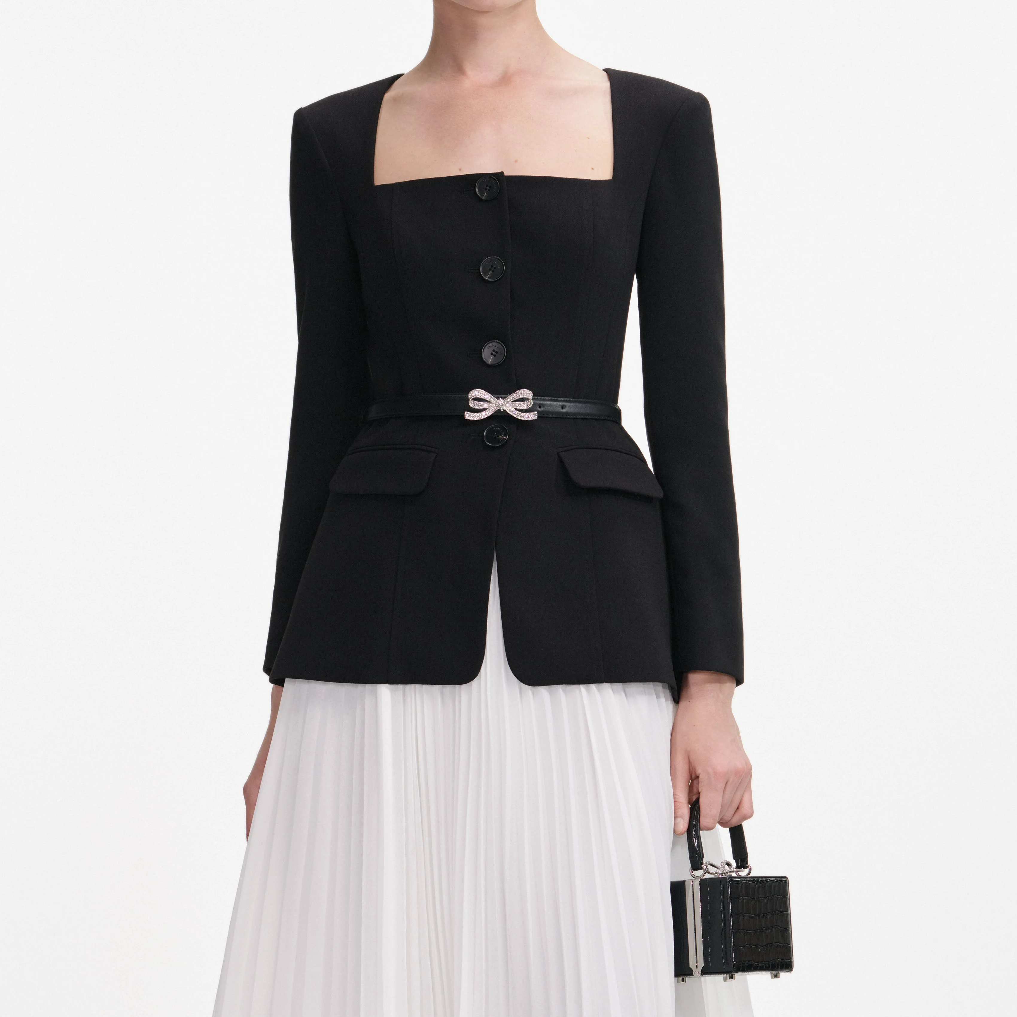 Black Long Sleeve Contrast Chiffon Midi Dress - Image 4