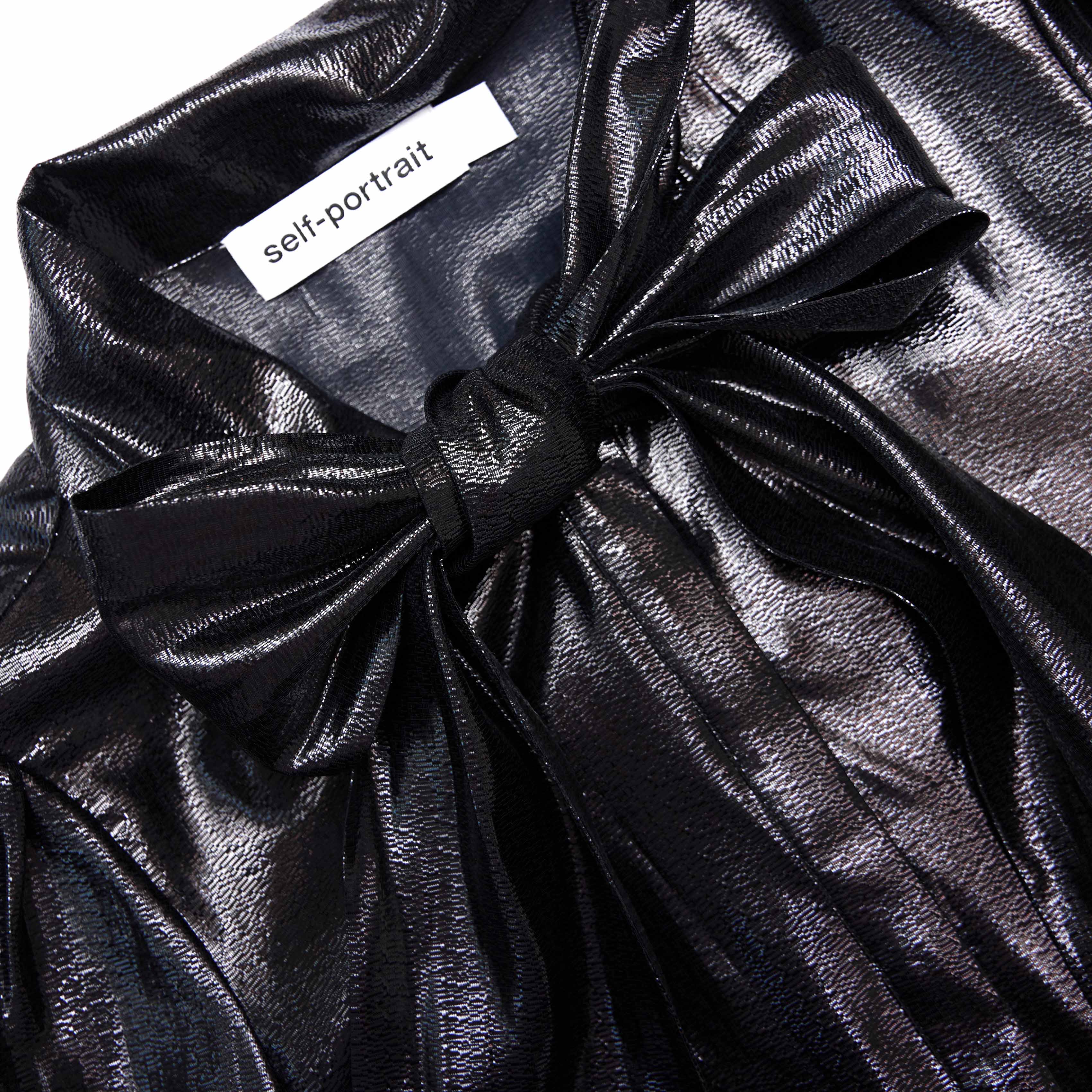 Black Metallic Tie Neck Blouse - Image 5
