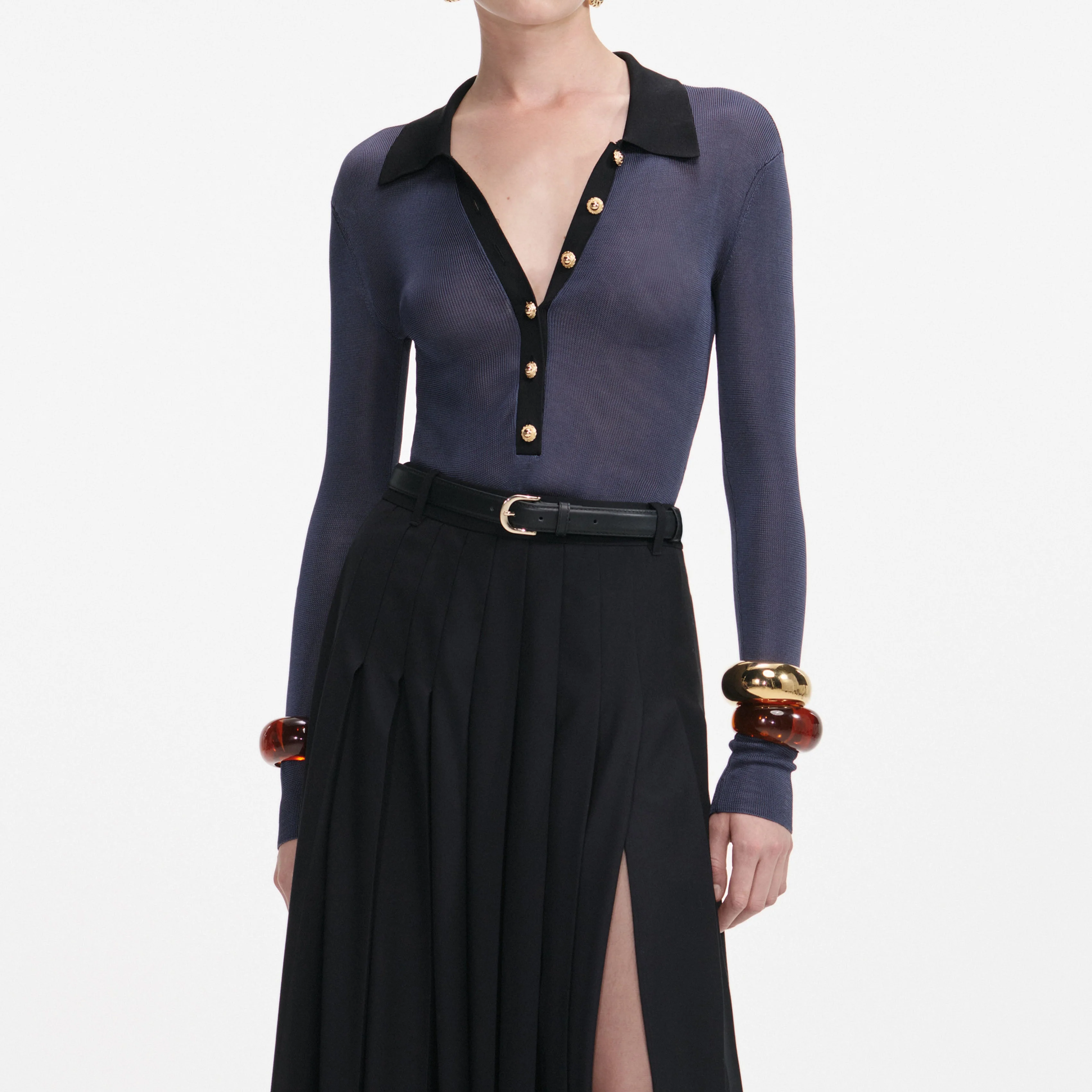 Black Pleated Twill Maxi Skirt - Image 4